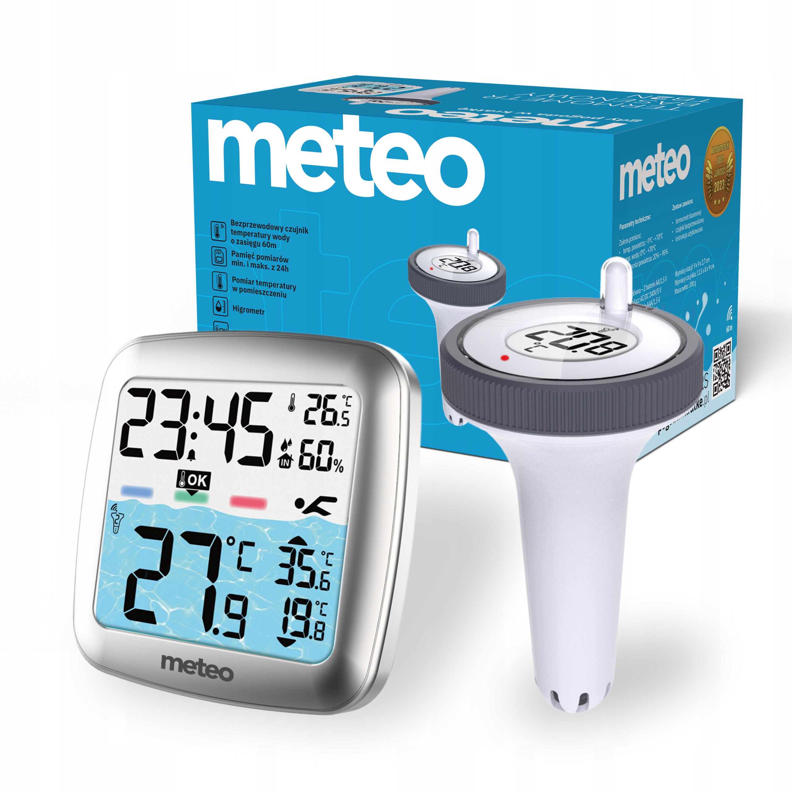 Termometr Basenowy METEO TB2S Bezprzewodowy Czujnik Wody LCD Pogodynka