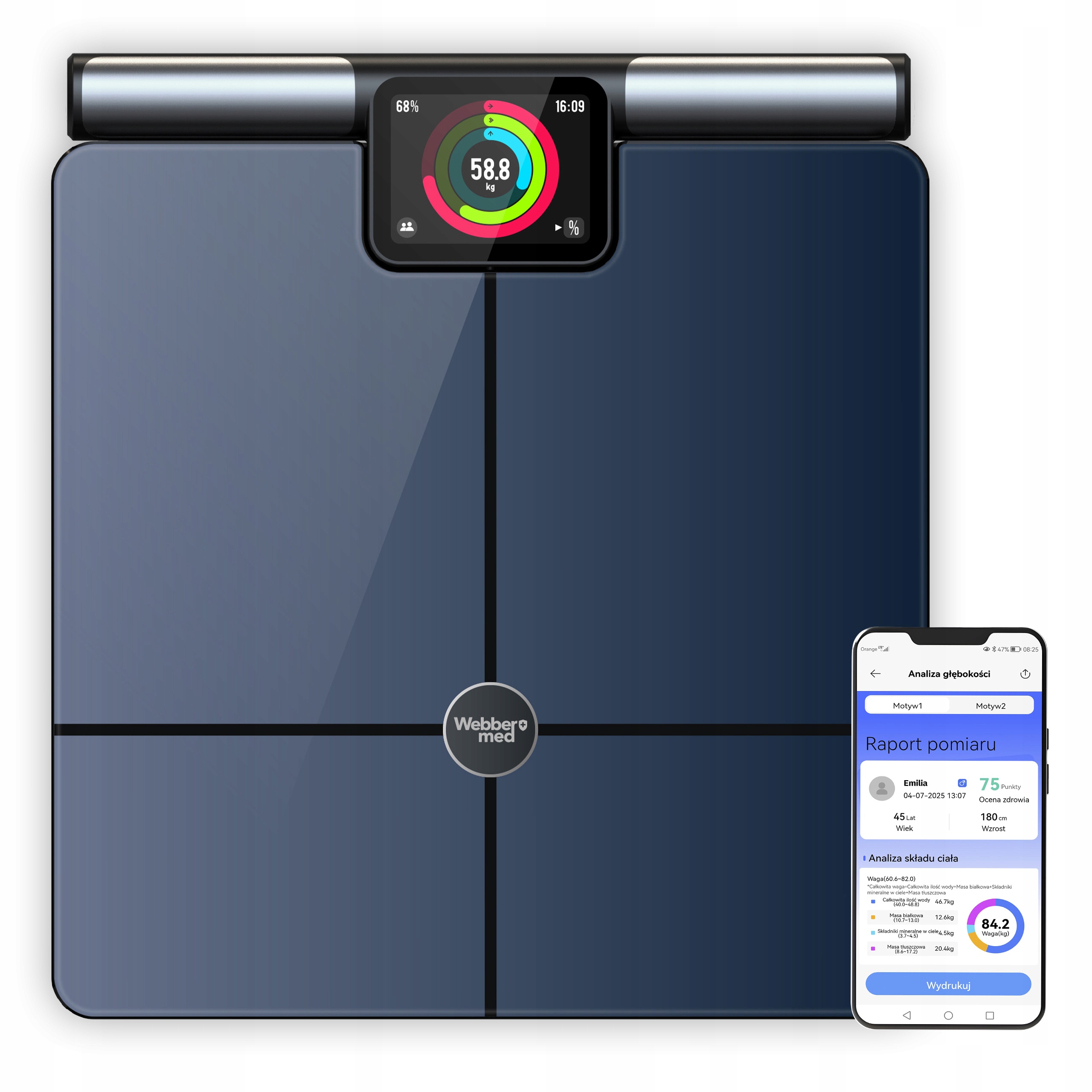 Waga Łazienkowa Analityczna 57 Parametrów Apple Health, Google Fit, WIFI