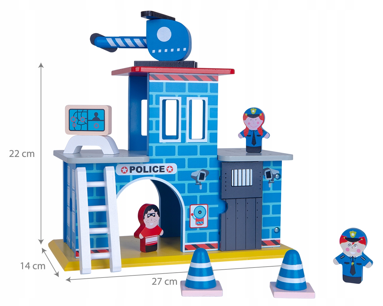 Posterunek Policji Drewniany 2 Piętra - Helikopter, 3 Figurki, Zestaw ECO