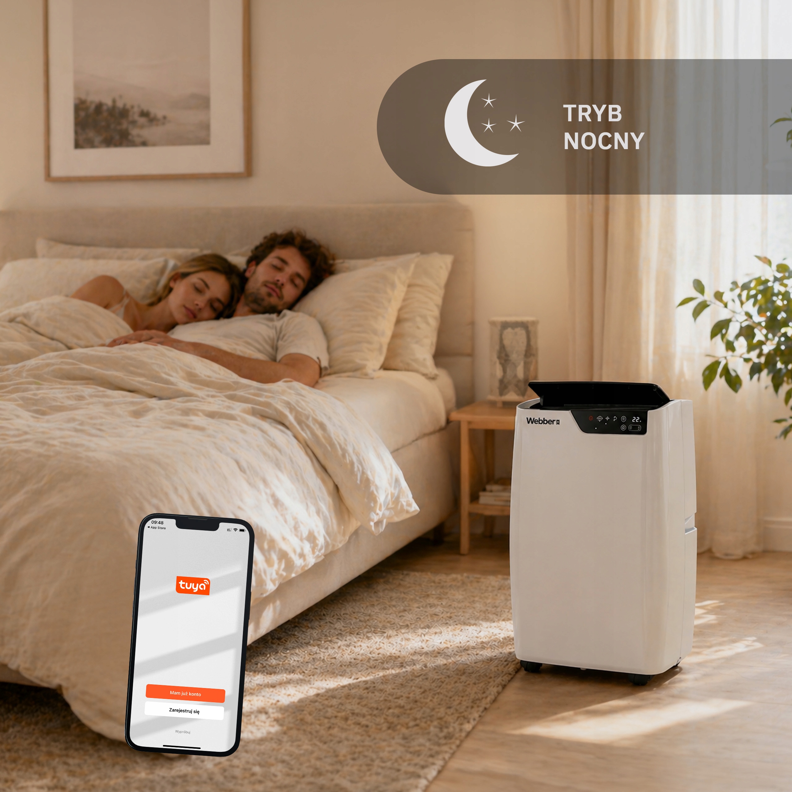 Klimatyzator Przenośny 12000BTU 4w1 WIFI Grzanie Osuszacz Pilot 49m²