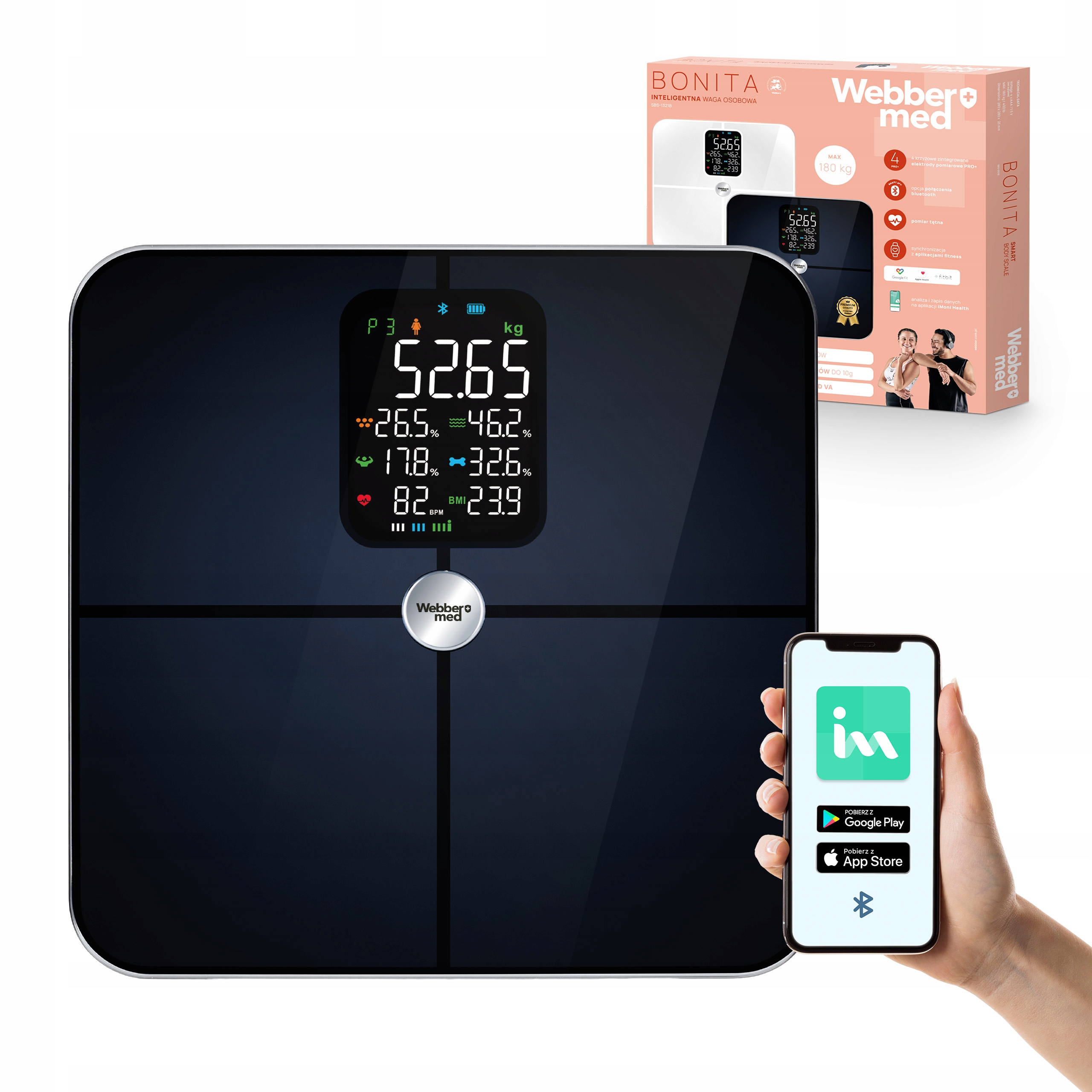 Waga Łazienkowa Analityczna 16 Parametrów Apple Health, Google Fit, IF1321C