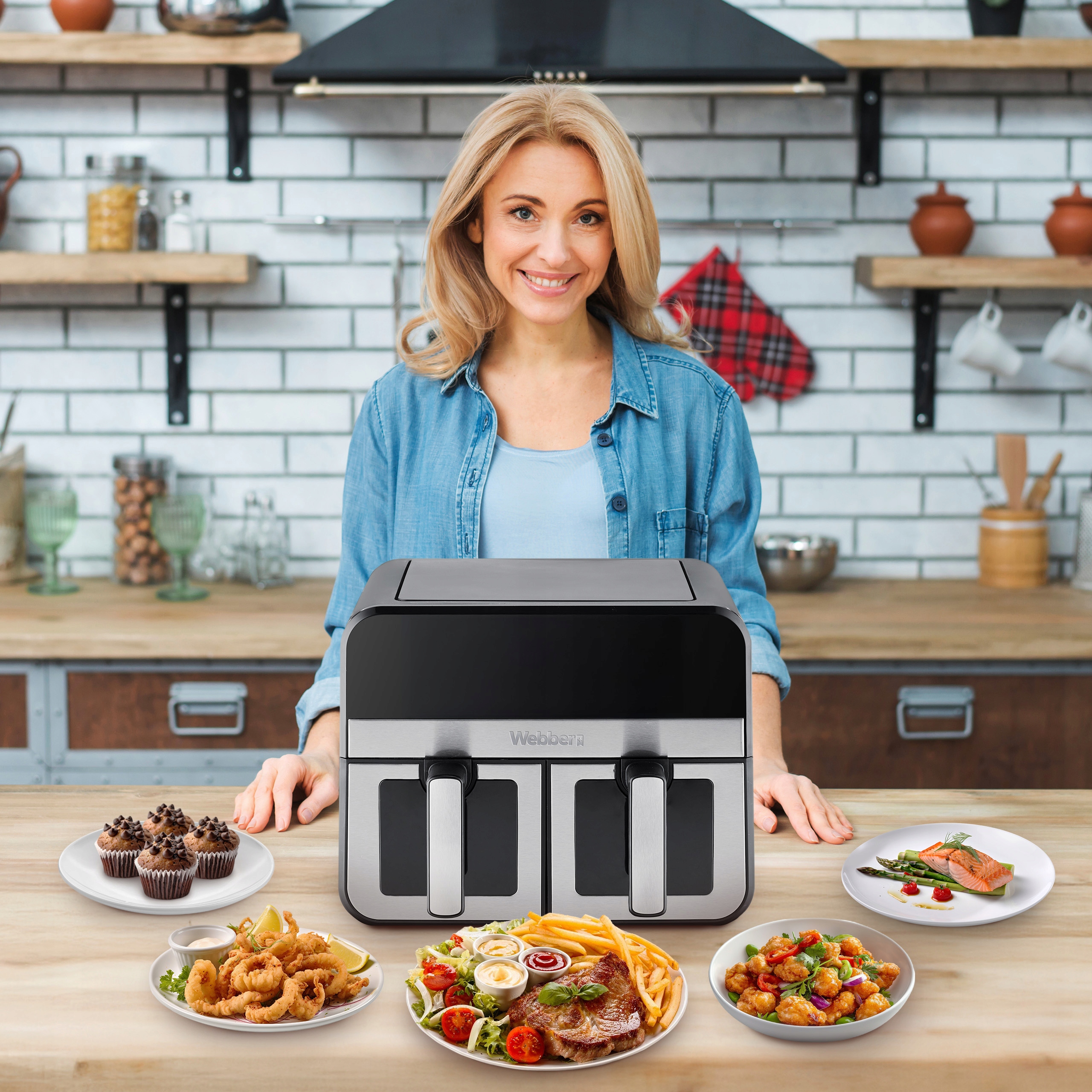 Frytkownica Beztłuszczowa Podwójna Air Fryer Dwukomorowa Ceramiczna