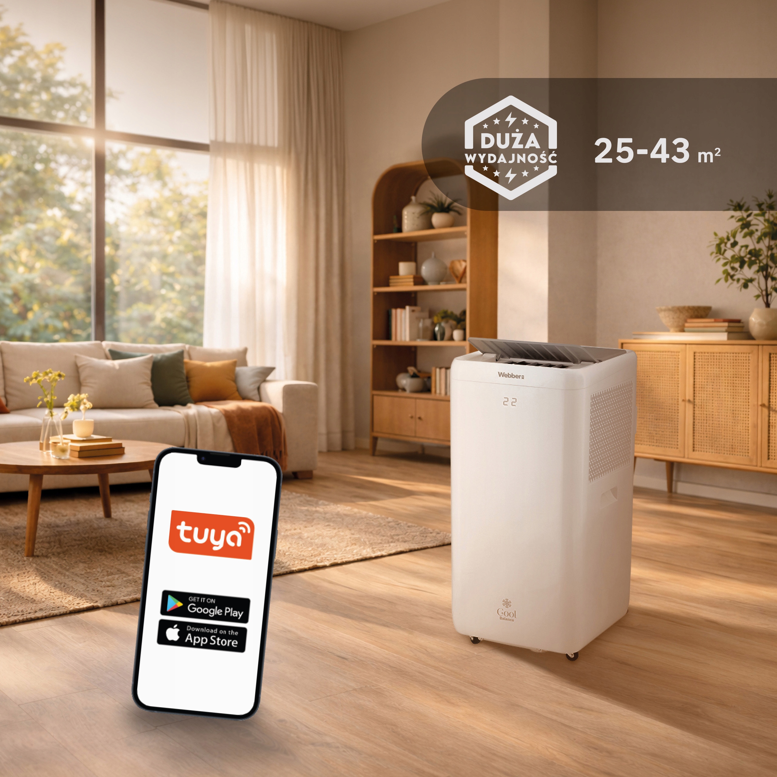 Klimatyzator Przenośny 9000BTU 3w1 WIFI Osuszacz Swing Pilot 43m²