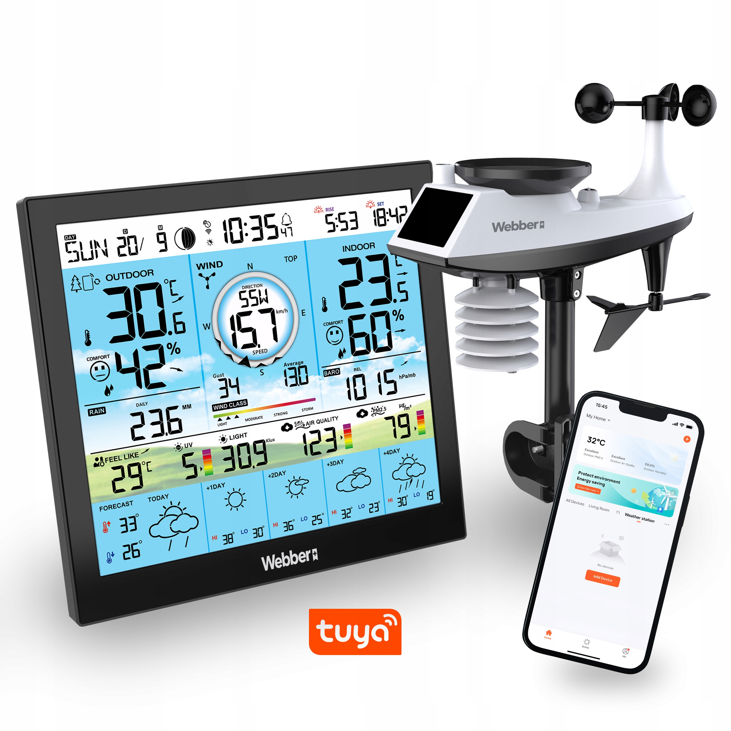 Stacja Pogodowa WS603 WIFI Tuya Multisensor Czujnik Wiatru Deszczu