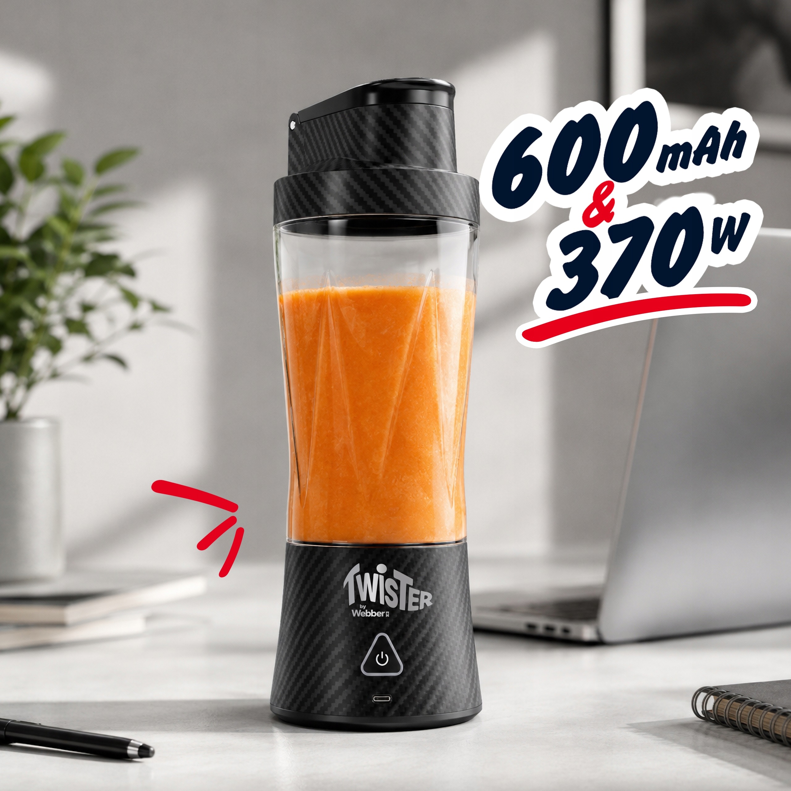 Blender Personalny Bezprzewodowy Przenośny Twister 370W 700ml USB-C