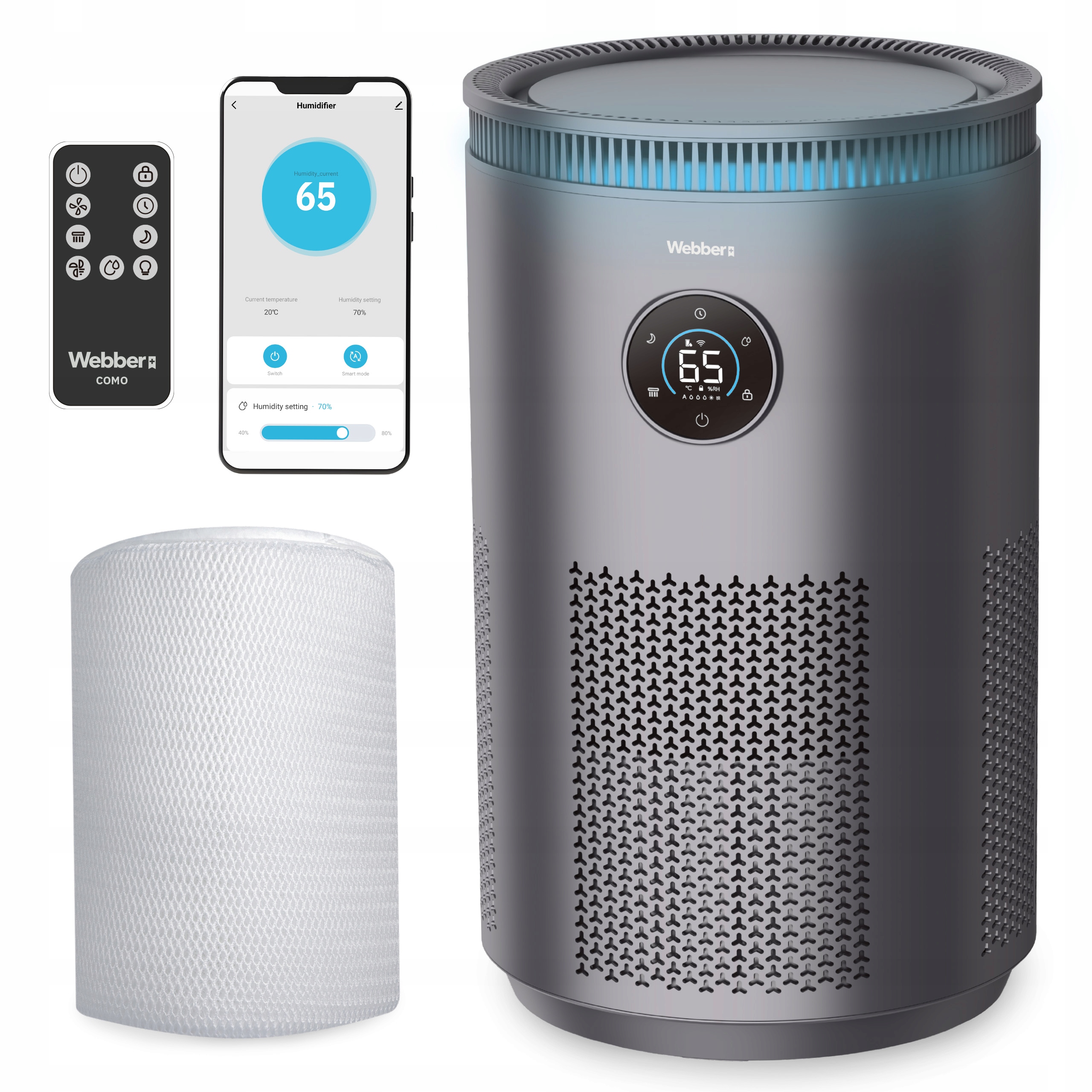 Nawilżacz Ewaporacyjny COMO EH4001 UV-C WIFI ATR 360° 5l LAMPA UVC