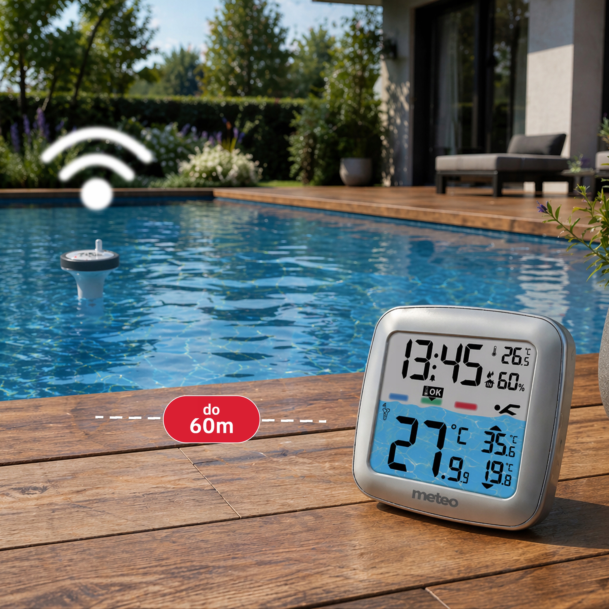 Termometr Basenowy METEO TB2S Bezprzewodowy Czujnik Wody LCD Pogodynka