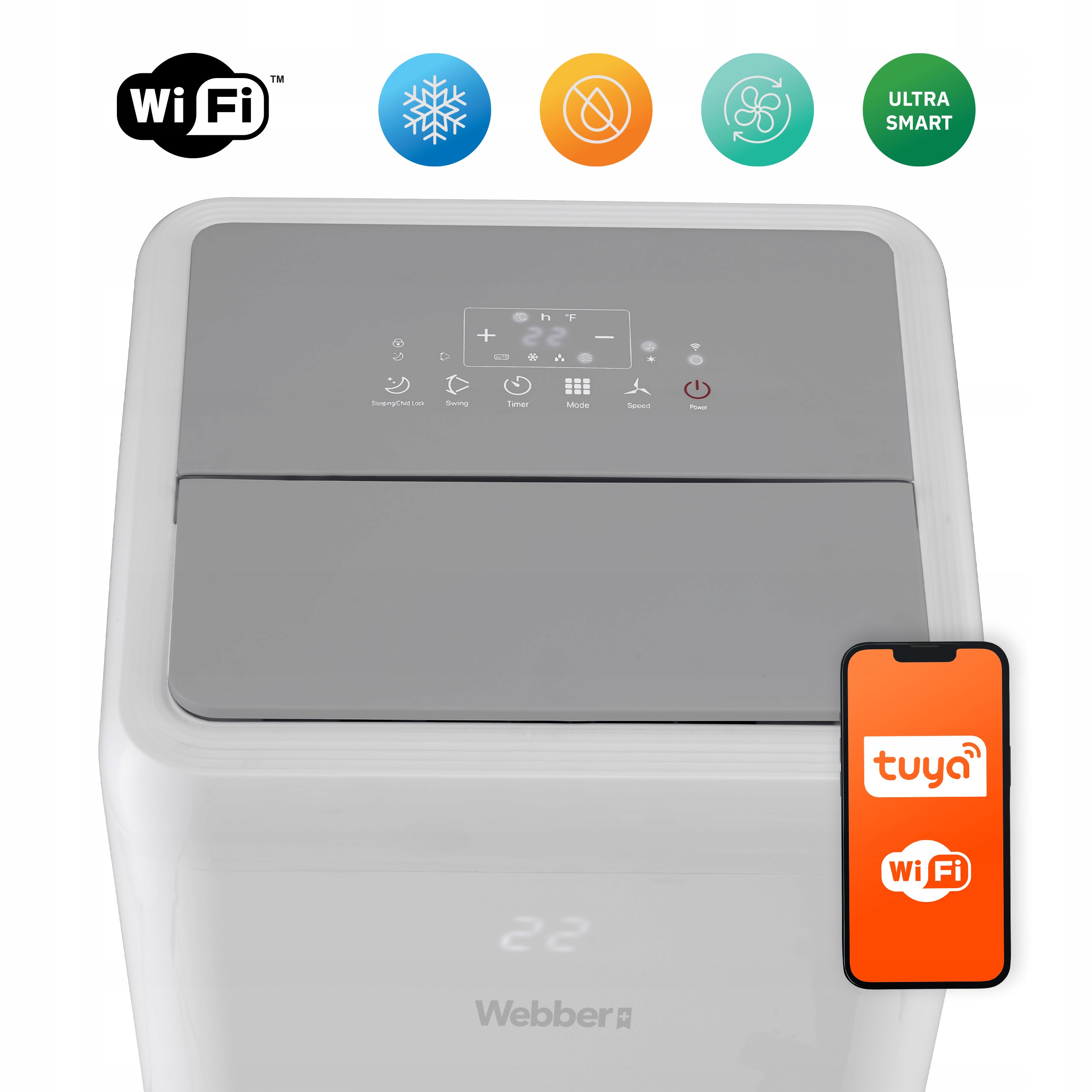 Klimatyzator Przenośny 9000BTU 3w1 WIFI Osuszacz Swing Pilot 43m²