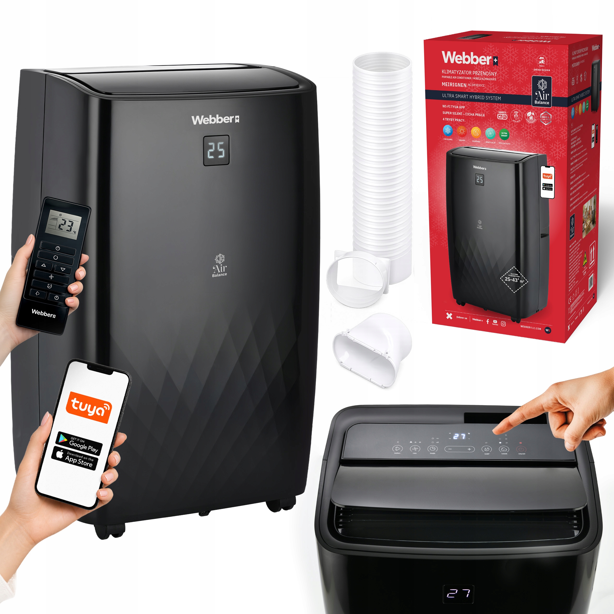 Klimatyzator Przenośny 9000BTU 4w1 WIFI Grzanie Osuszacz Pilot 43m²
