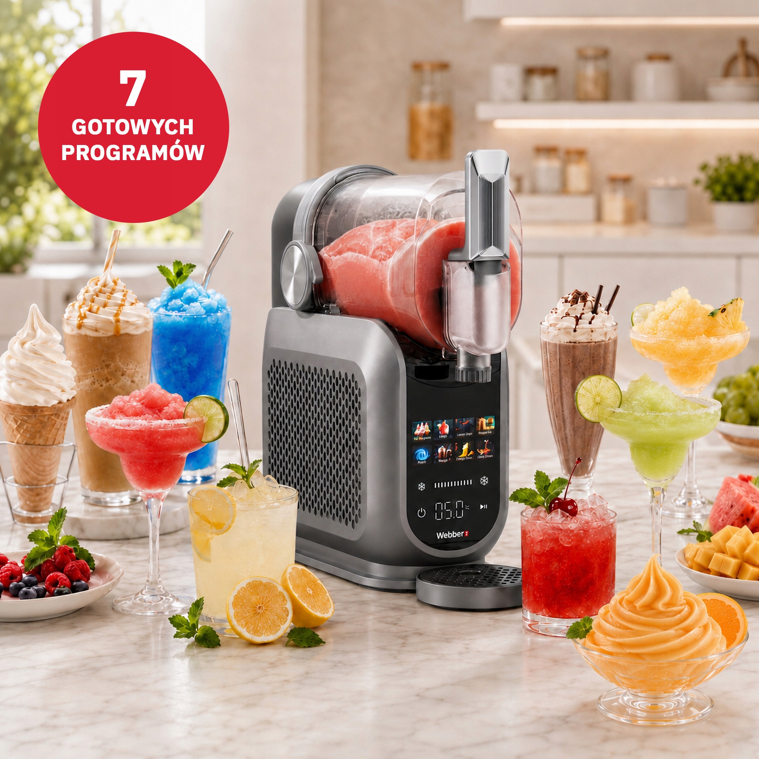 Maszyna Do Slushy Lodów Włoskich Granity Pro 1,8 l 220 w 8 Prgramów
