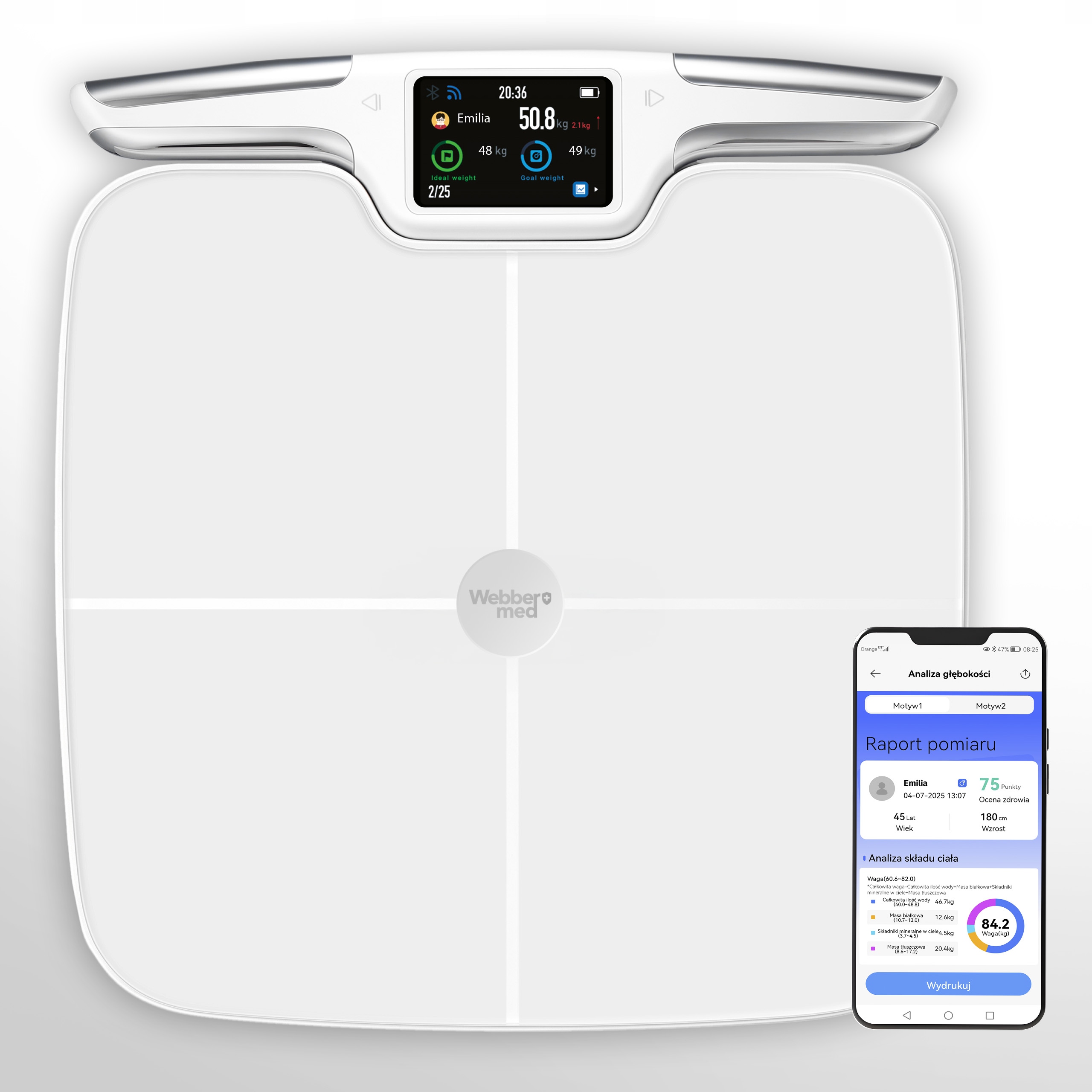 Waga Łazienkowa Analityczna 57 Parametrów Apple Health, Google Fit, WIFI
