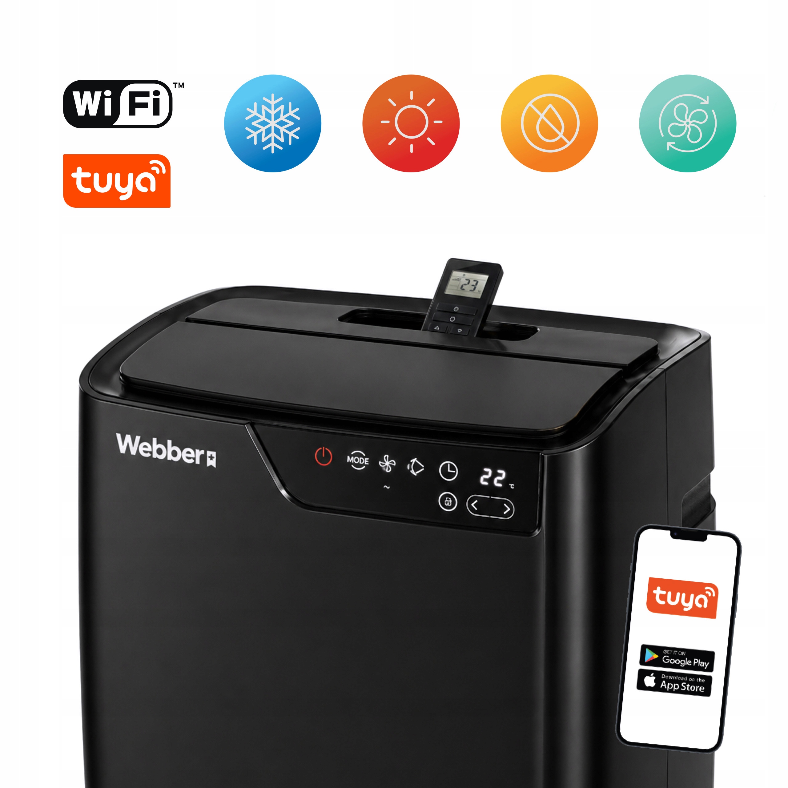 Klimatyzator Przenośny 12000BTU 4w1 WIFI Grzanie Osuszacz Pilot 49m²