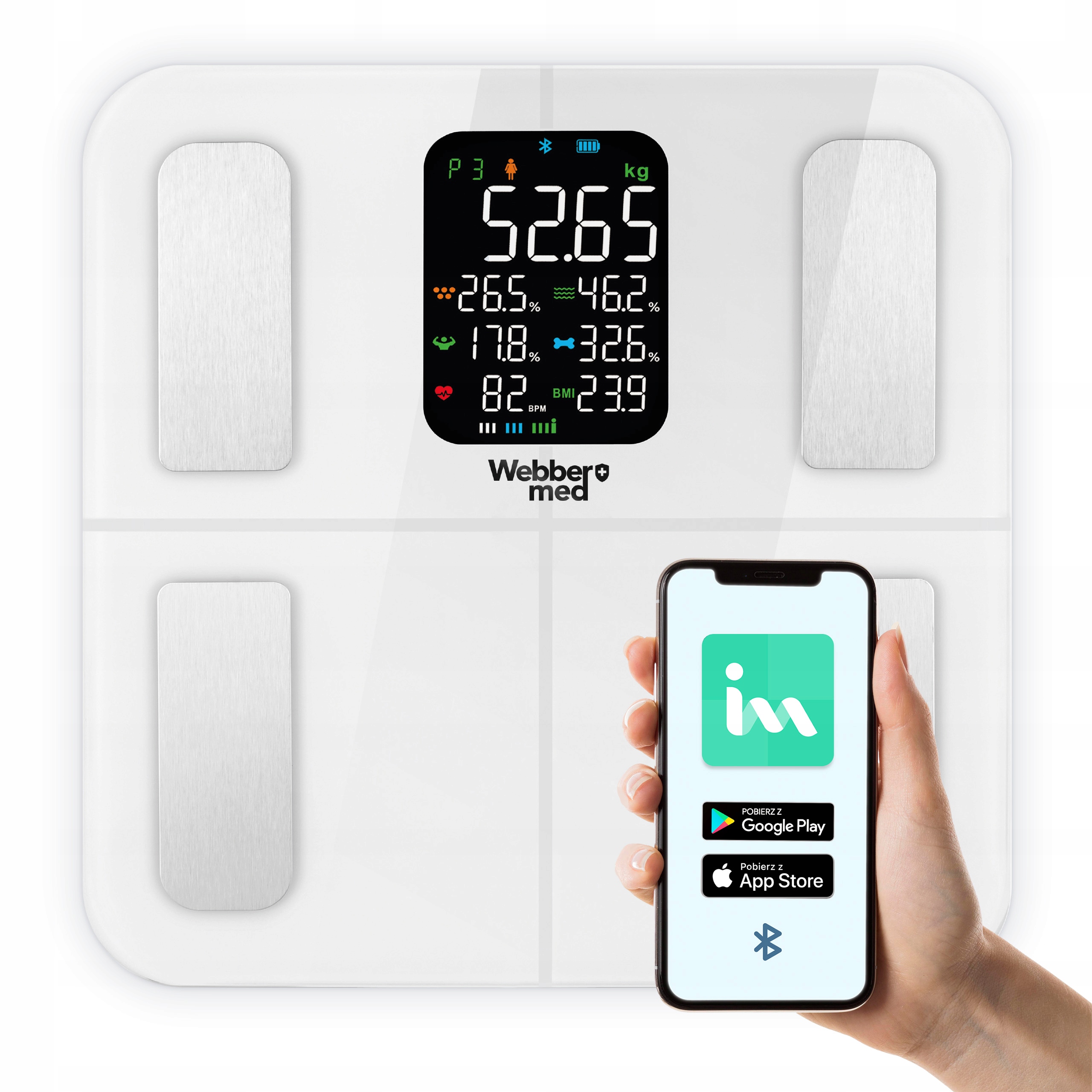 Waga Łazienkowa Analityczna 16 Parametrów Apple Health, Google Fit, IF1320B
