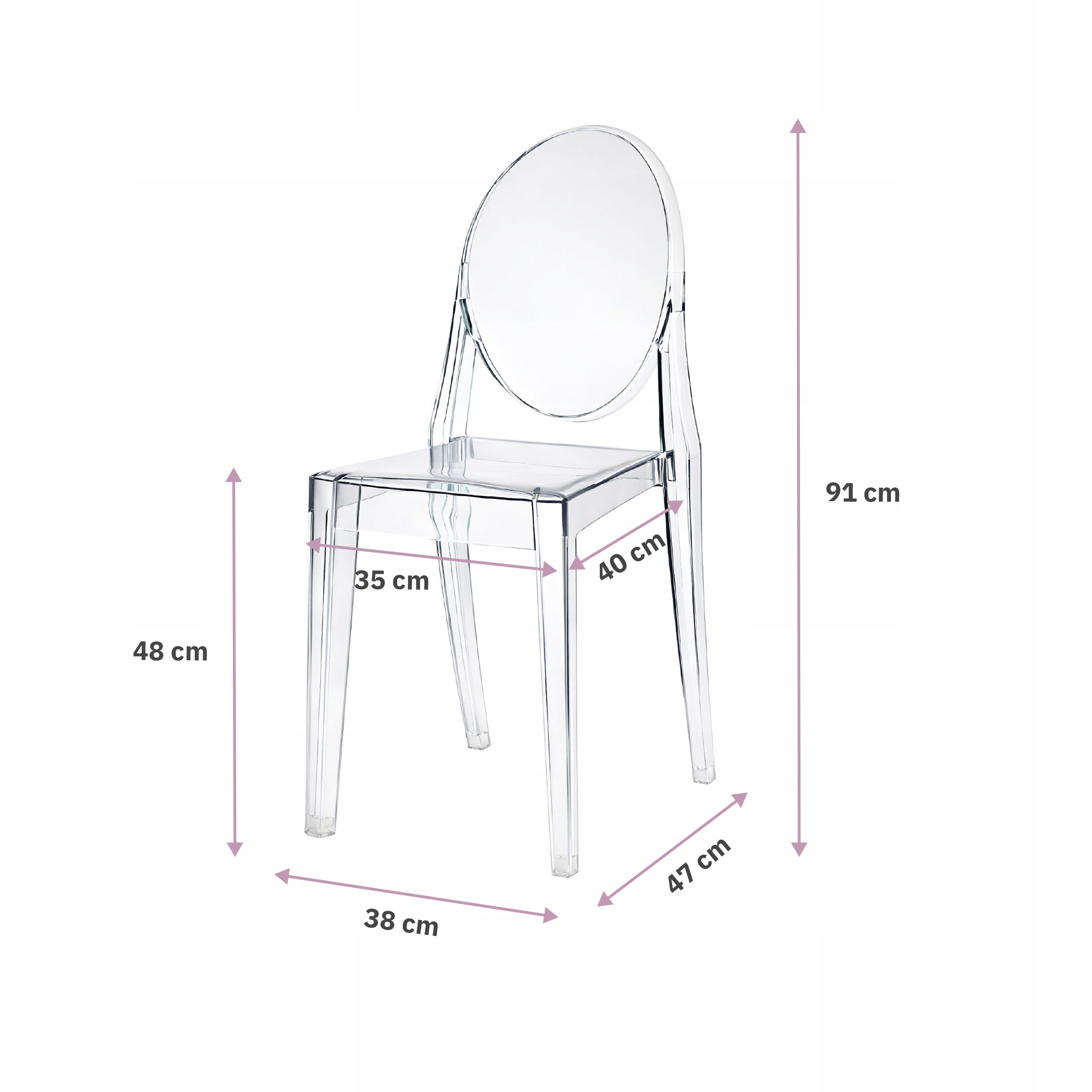 Krzesło Transparentne LOUIS Ghost Chair Bez Podłokietników Glamour Do Wesel