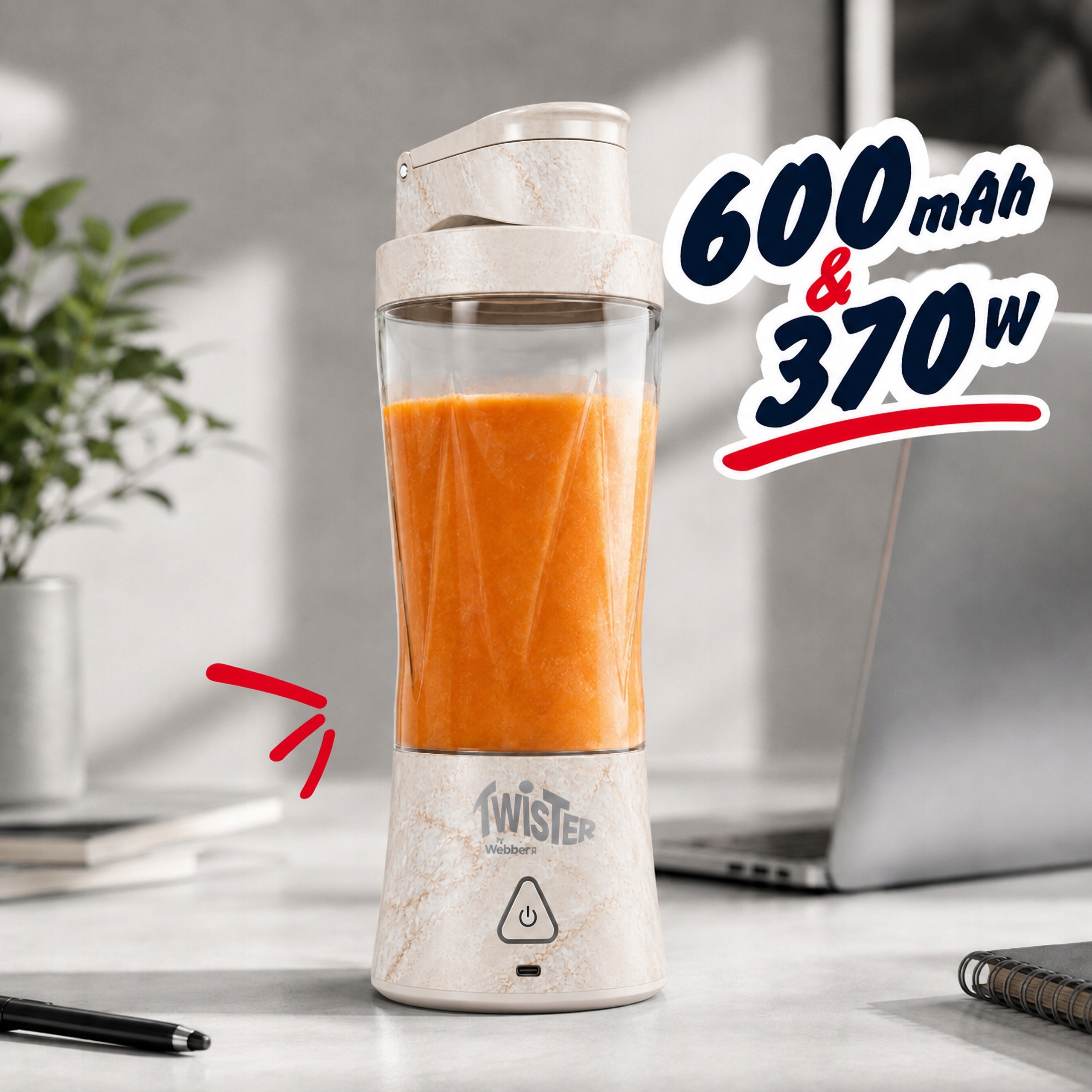 Blender Personalny Bezprzewodowy Przenośny Twister 370W 700ml USB-C