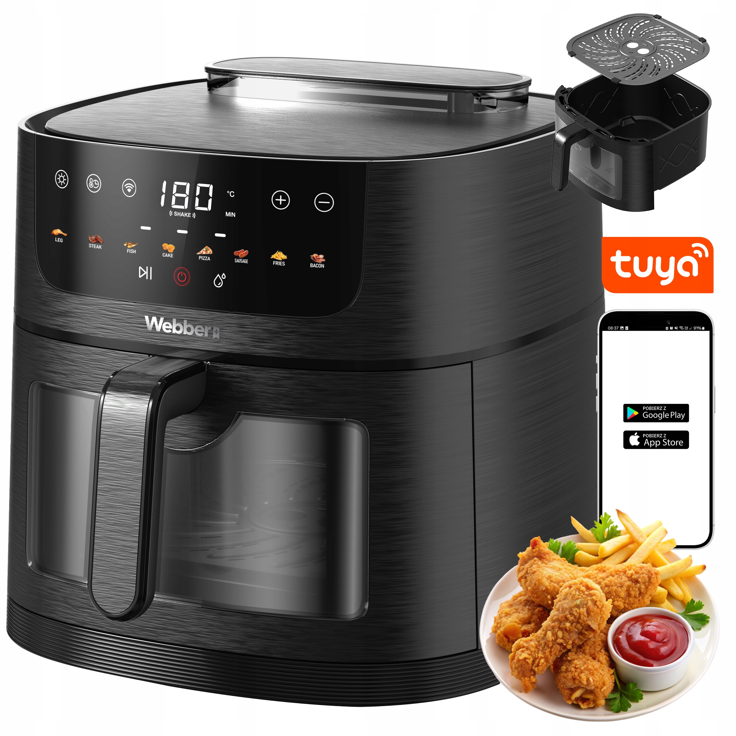 Frytkownica Beztłuszczowa 8l Air Fryer 1800W +WIFI +8 Programów PARA