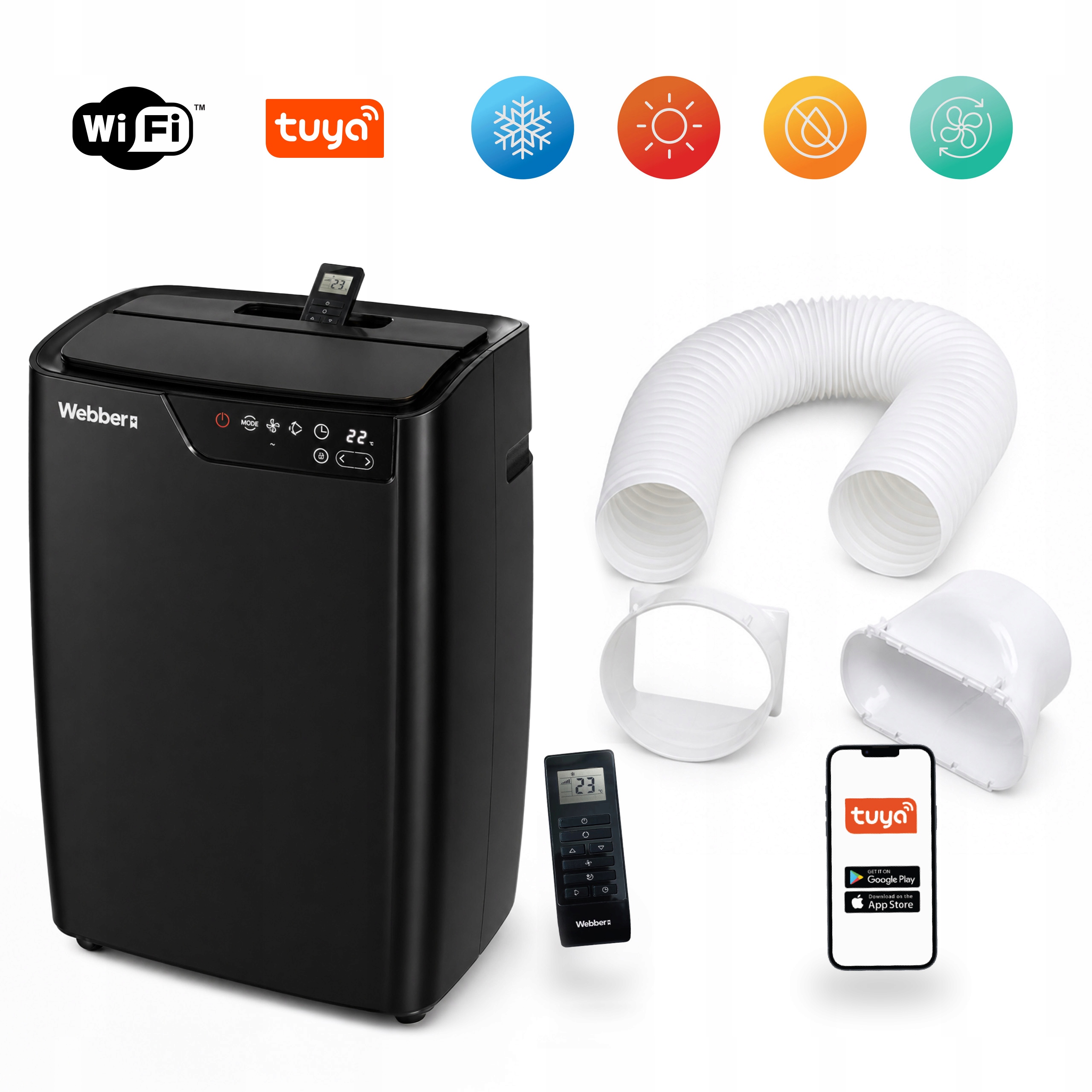 Klimatyzator Przenośny 12000BTU 4w1 WIFI Grzanie Osuszacz Pilot 49m²