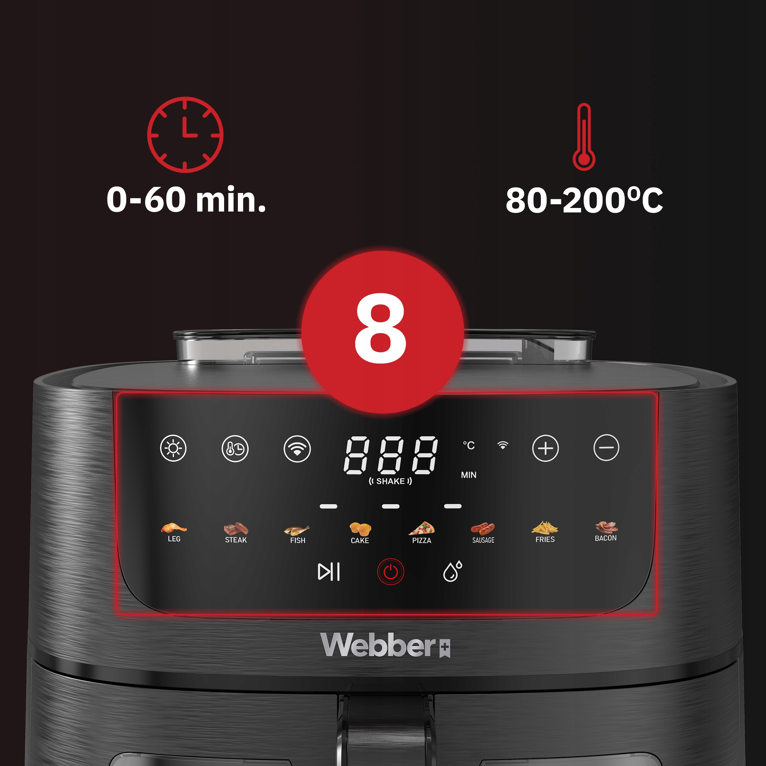 Frytkownica Beztłuszczowa 8l Air Fryer 1800W +WIFI +8 Programów PARA