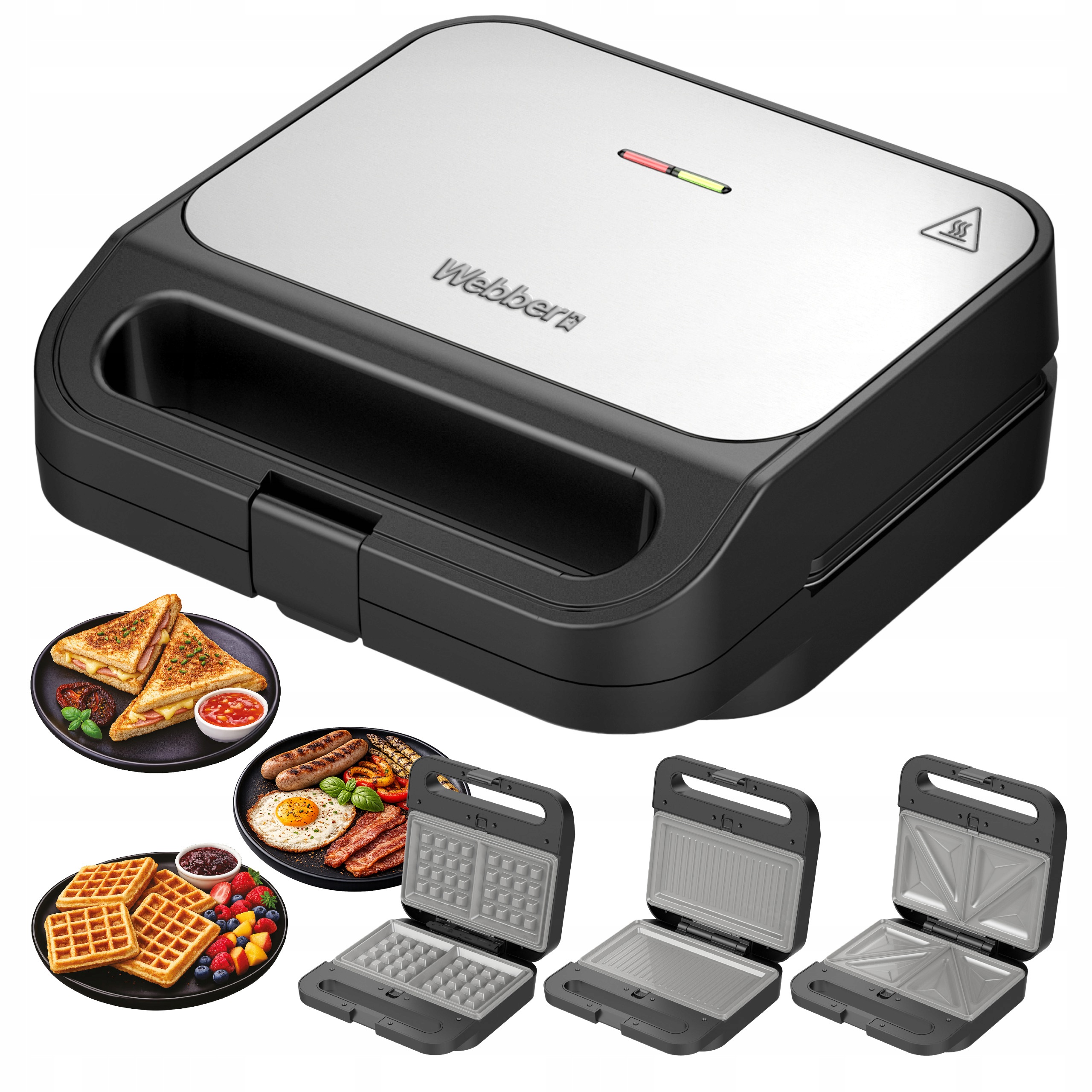 Opiekacz Toster Grill Gofrownica 3w1 1000W Ceramiczne Płyty Wyjmowane Inox