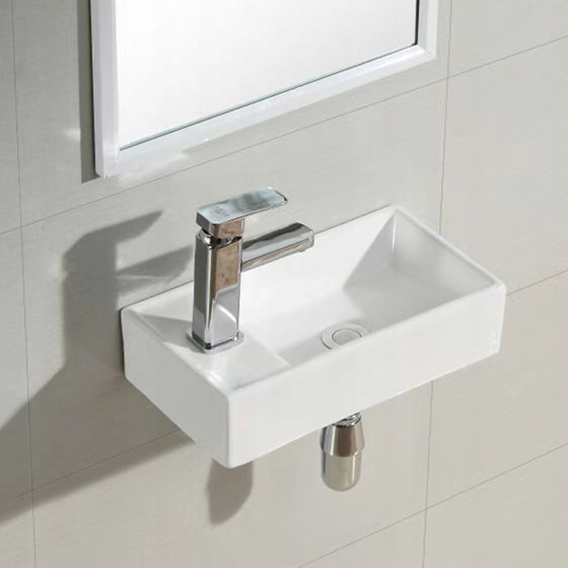 PROSTOKĄTNA ELEGANCKA UMYWALKA NABLATOWA CERAMICZNA BIAŁA Z POŁYSKIEM