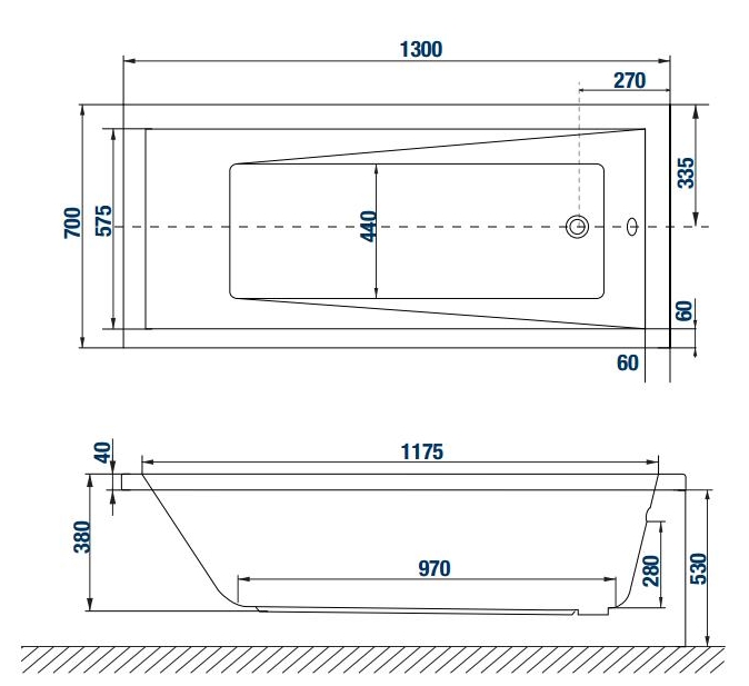 Wanna prostokątna Polska akrylowa 130x70 cm +nogi