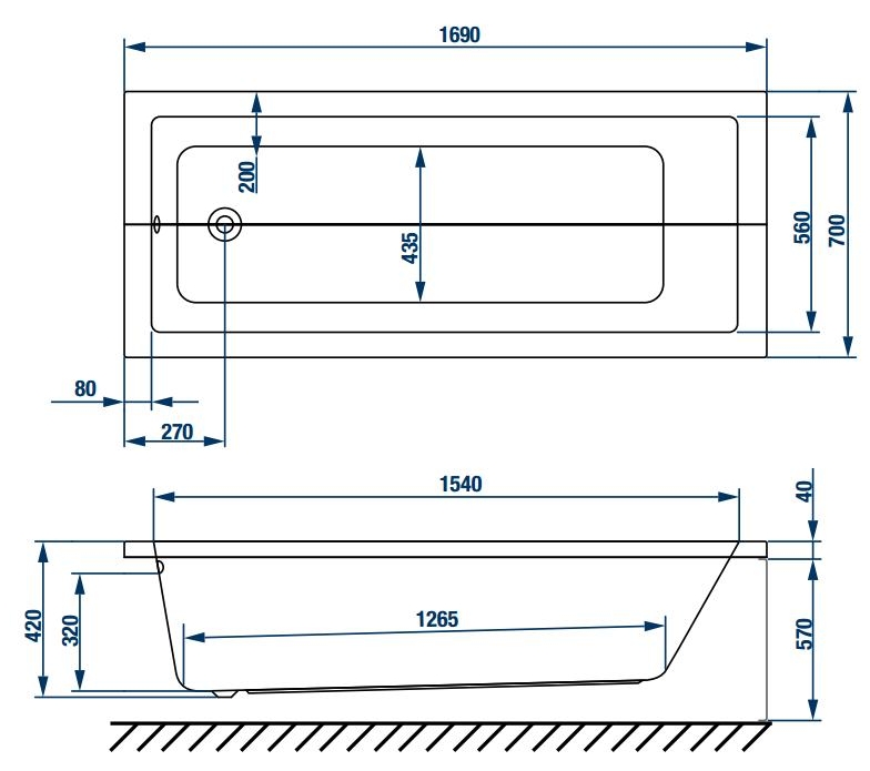 Polska Wanna prostokątna akrylowa 170x70 cm + nogi