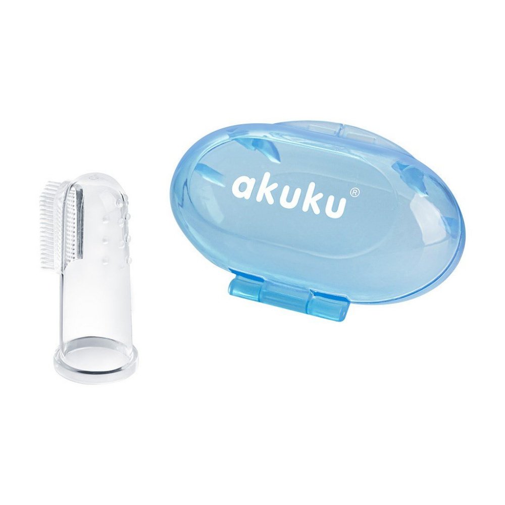 akuku szczoteczka na palec dla niemowląt niebieska bpa free