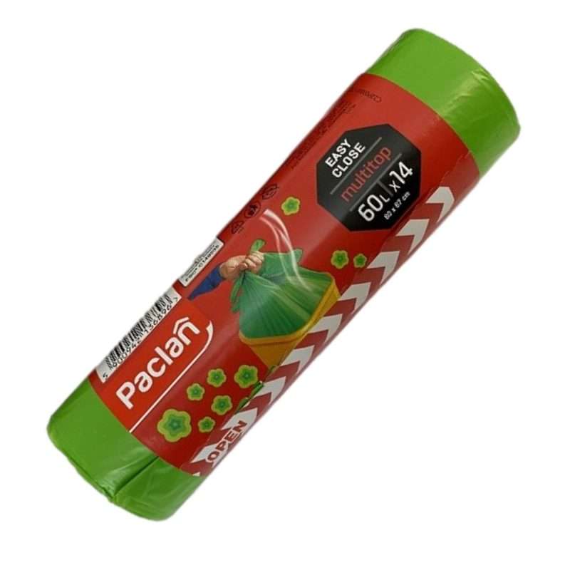 worki na smieci paclan 60 l 14 szt zapachowe zielone z uszami do wiazania