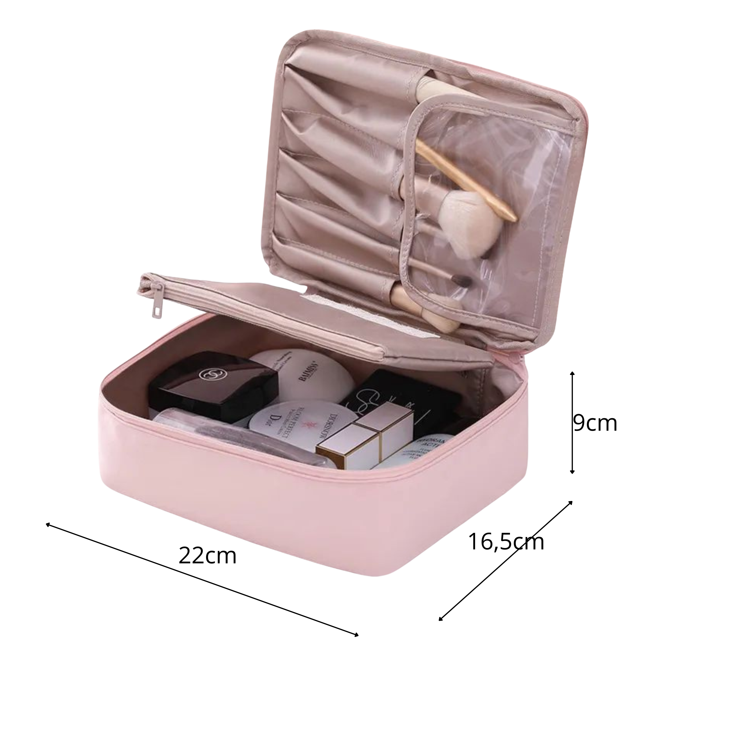 duża kosmetyczka simplo jasny róż wymiary 22x16,5x9 cm na pędzle i kosmetyki