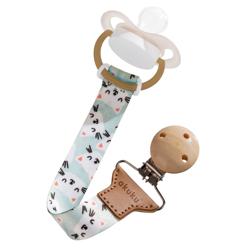 tasiemka do smoczka akuku kotki mocny drewniany klips delikatny dla tkanin