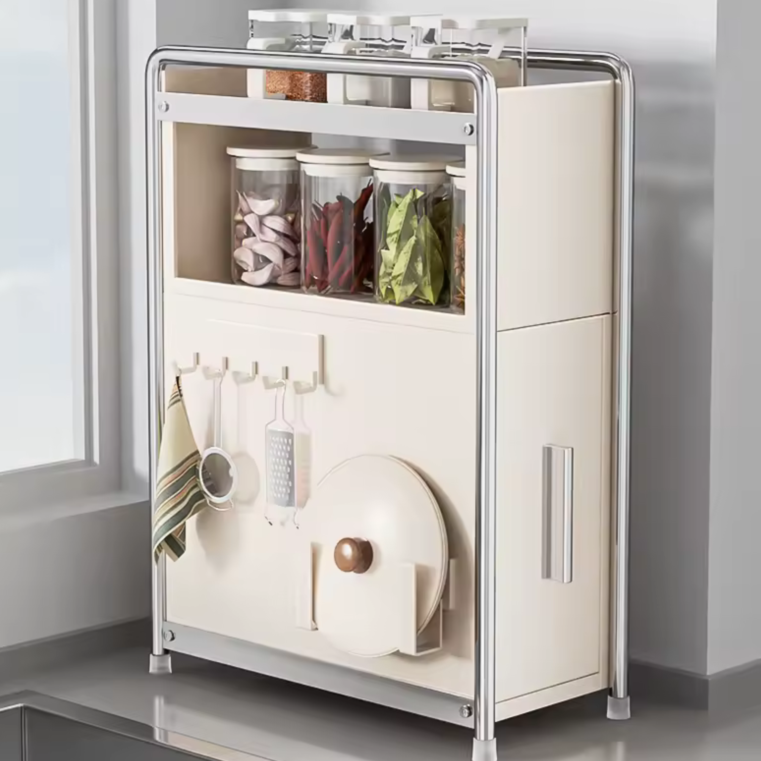 organizer kuchenny na przyprawy szafka cargo nablatowa simplo bezowa na blacie kuchennym