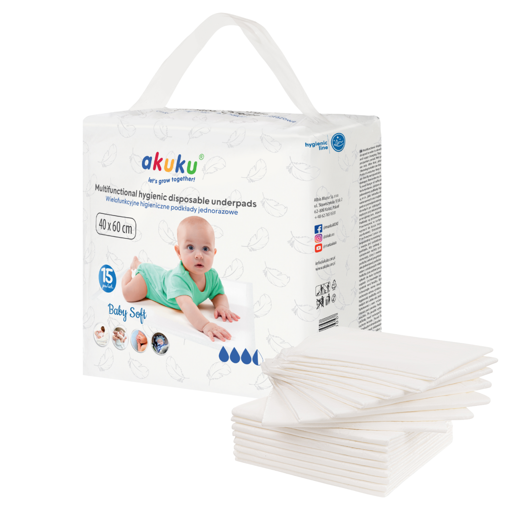 akuku podkłady do przewijania Baby Soft 40x60 15 szt jednorazowe