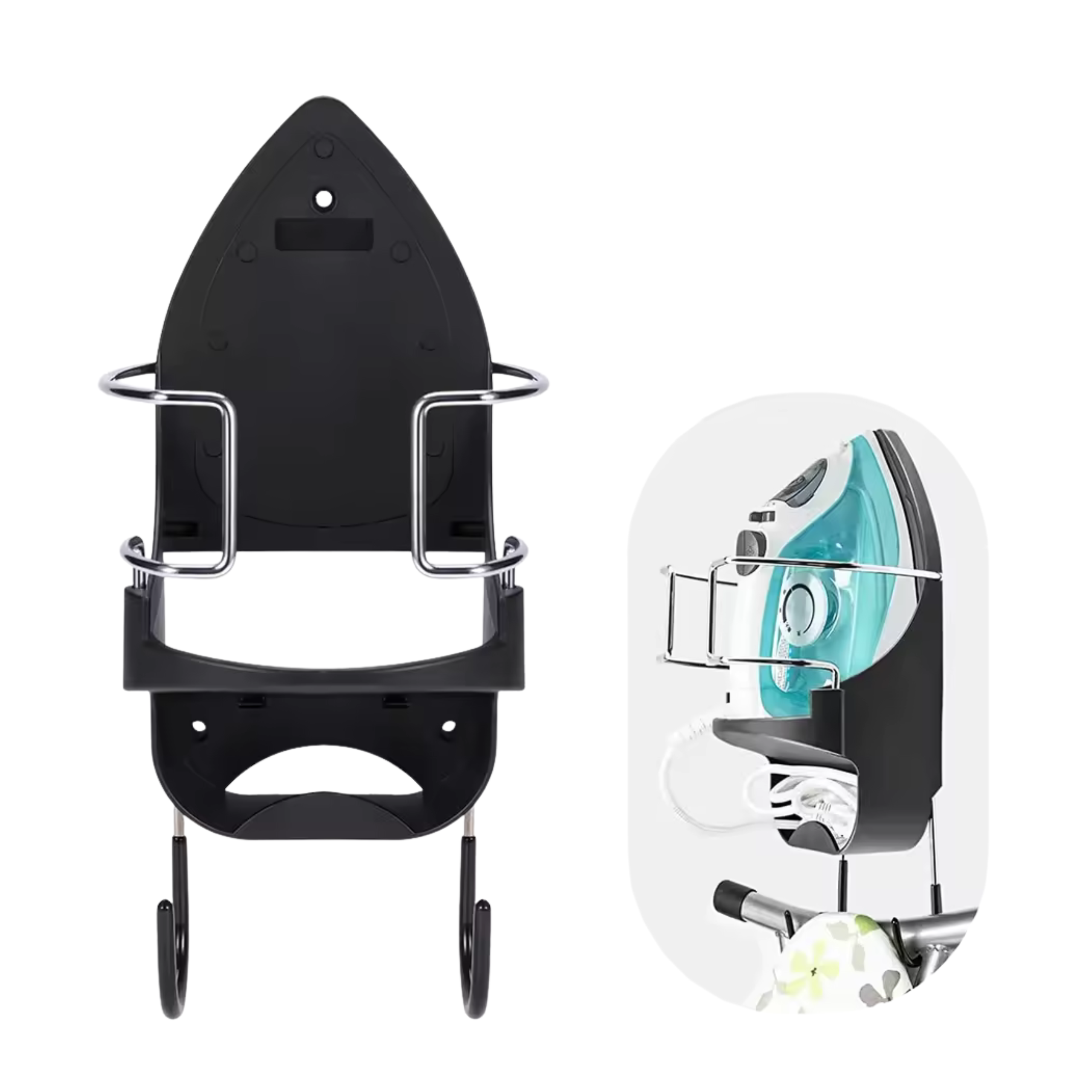 duży wieszak na żelazko i deskę do prasowania na ścianę simplo czarny półka ean 5903068138201