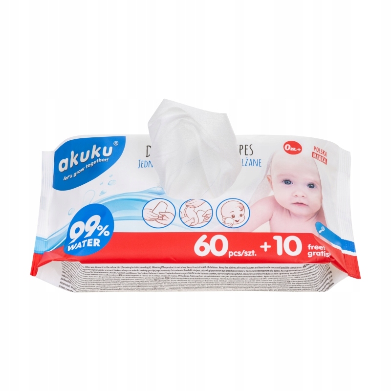 chusteczki nawilżane akuku 70 sztuk delikatne dla niemowląt ean 5907644000319
