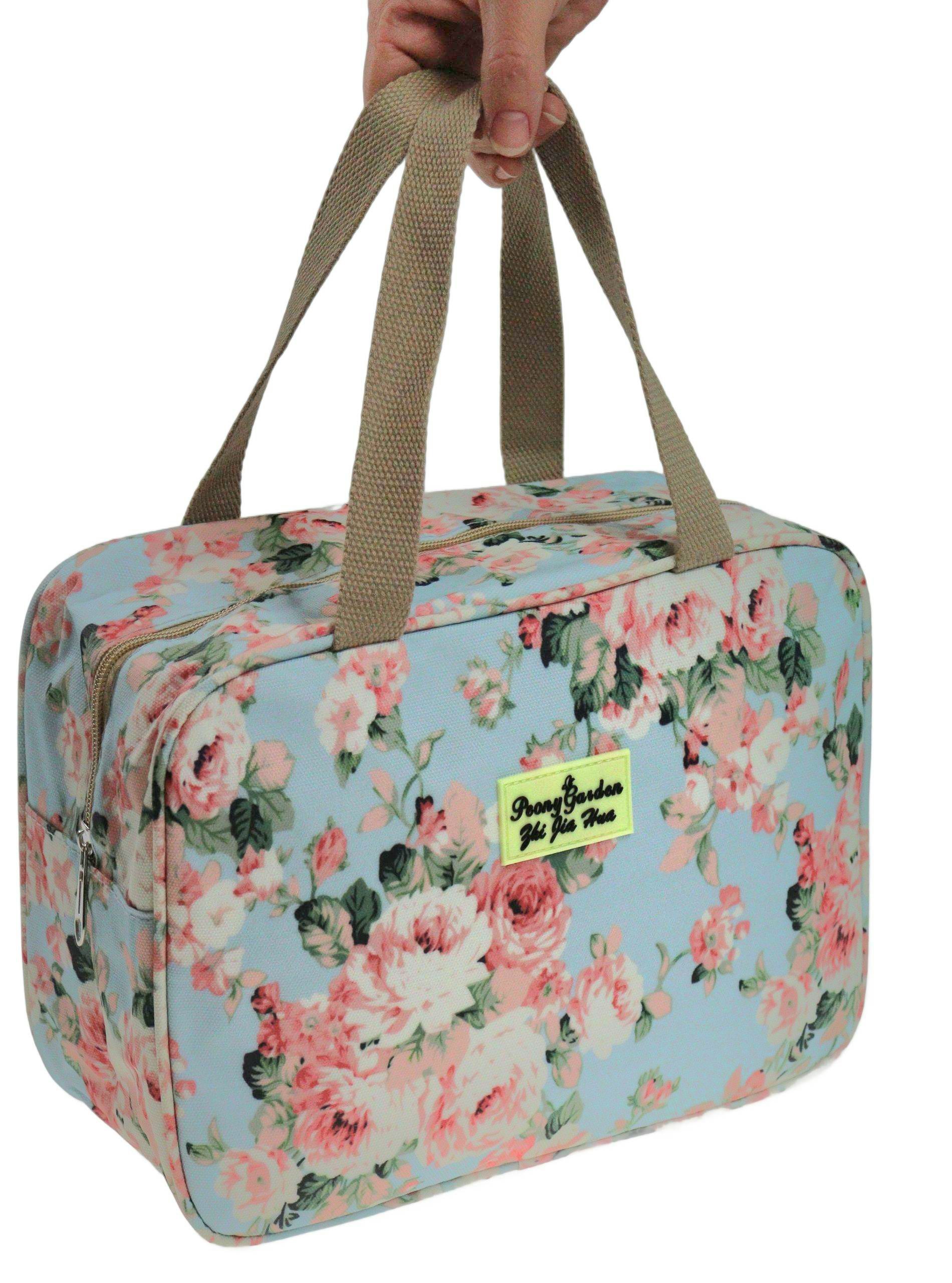 torba simplo błękitna w kwiaty wymiary 31x21x12 cm wodoodporna