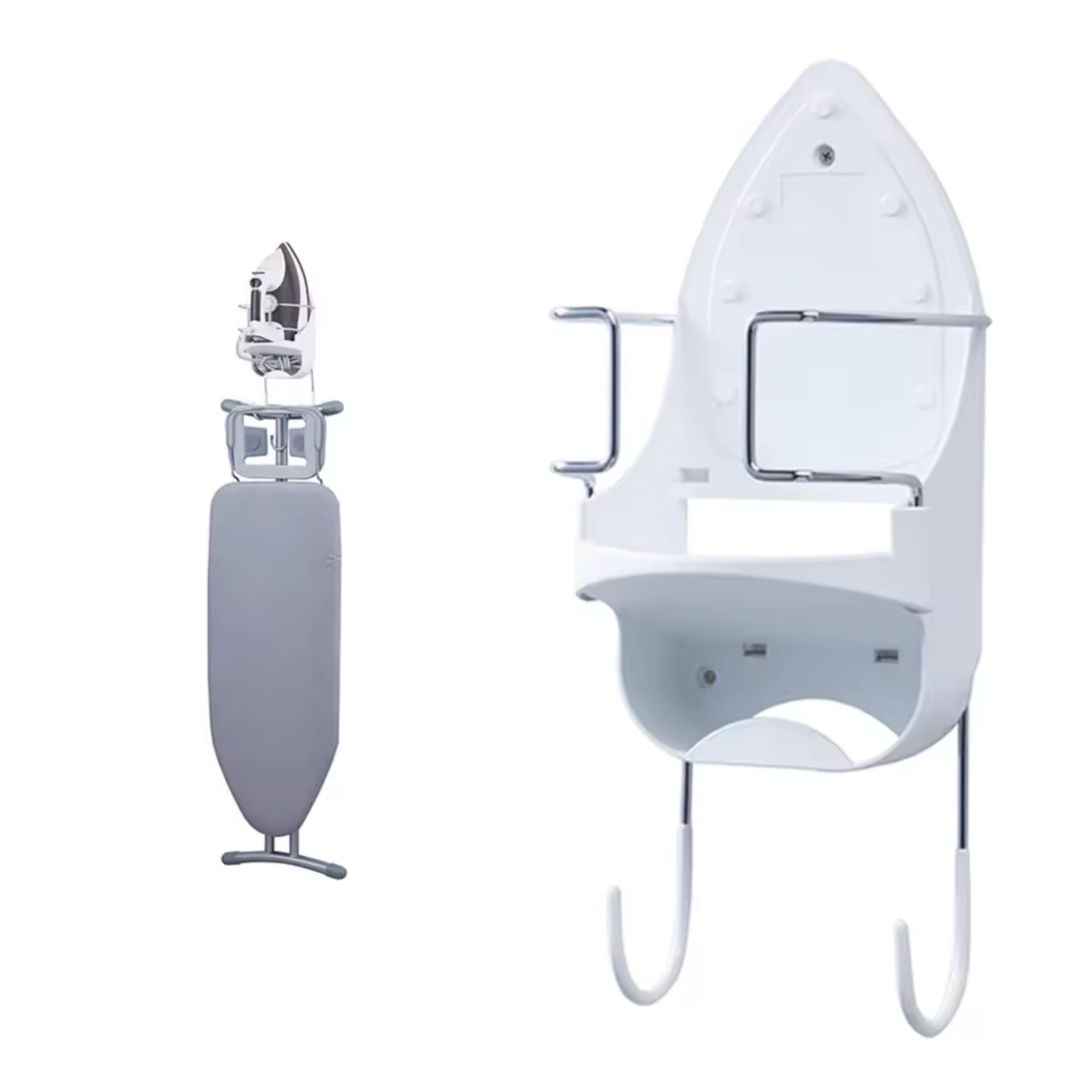 co zyskujesz uchwyt simplo duży wieszak na żelazko i deskę do prasowania biały półka na kabel