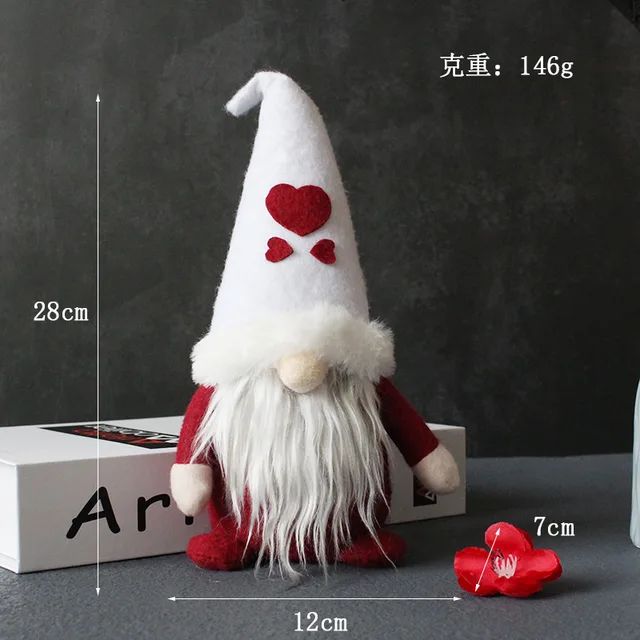 krasnal swiateczny figurka bozonarodzeniowa z biala czapka serduszka 28 cm wymiary material filc