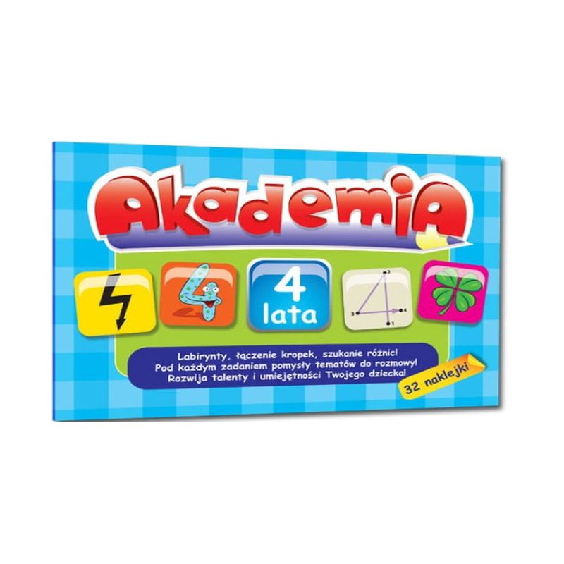 Akademia 4 latka kolorowanka z naklejkami książeczka edukacyjna Greg 9788375173369