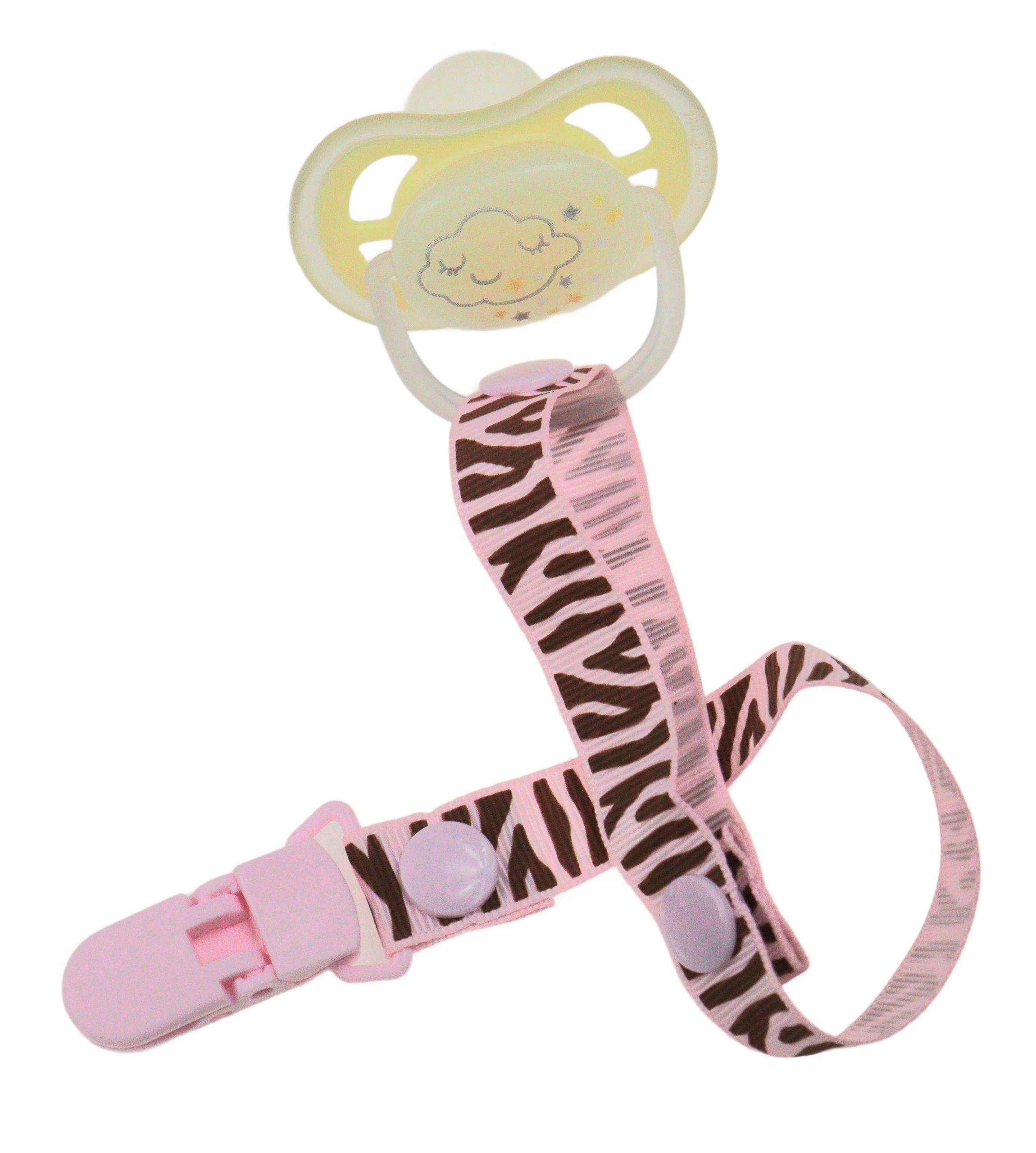 zawieszka do smoczka simplo różowa zebra z klipsem przypinka dla dziewczynki 5903068137419