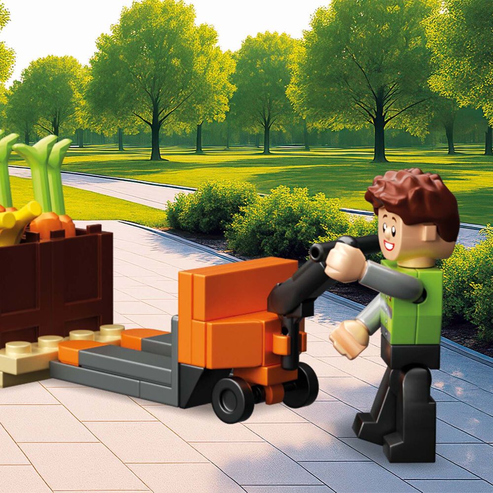 klocki ciężarówka tir biedronka elefun wózek widłowy i skrzynie z warzywami