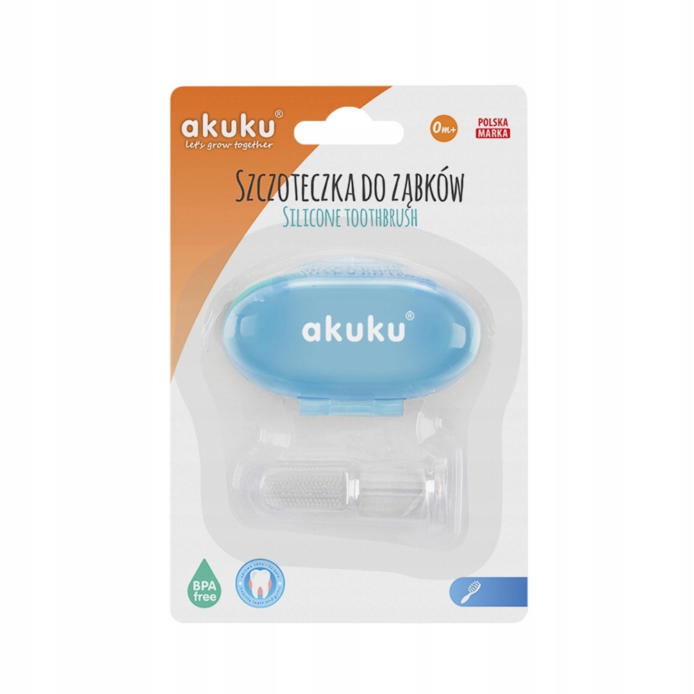 akuku szczoteczka na palec dla niemowląt niebieska zestaw z etui