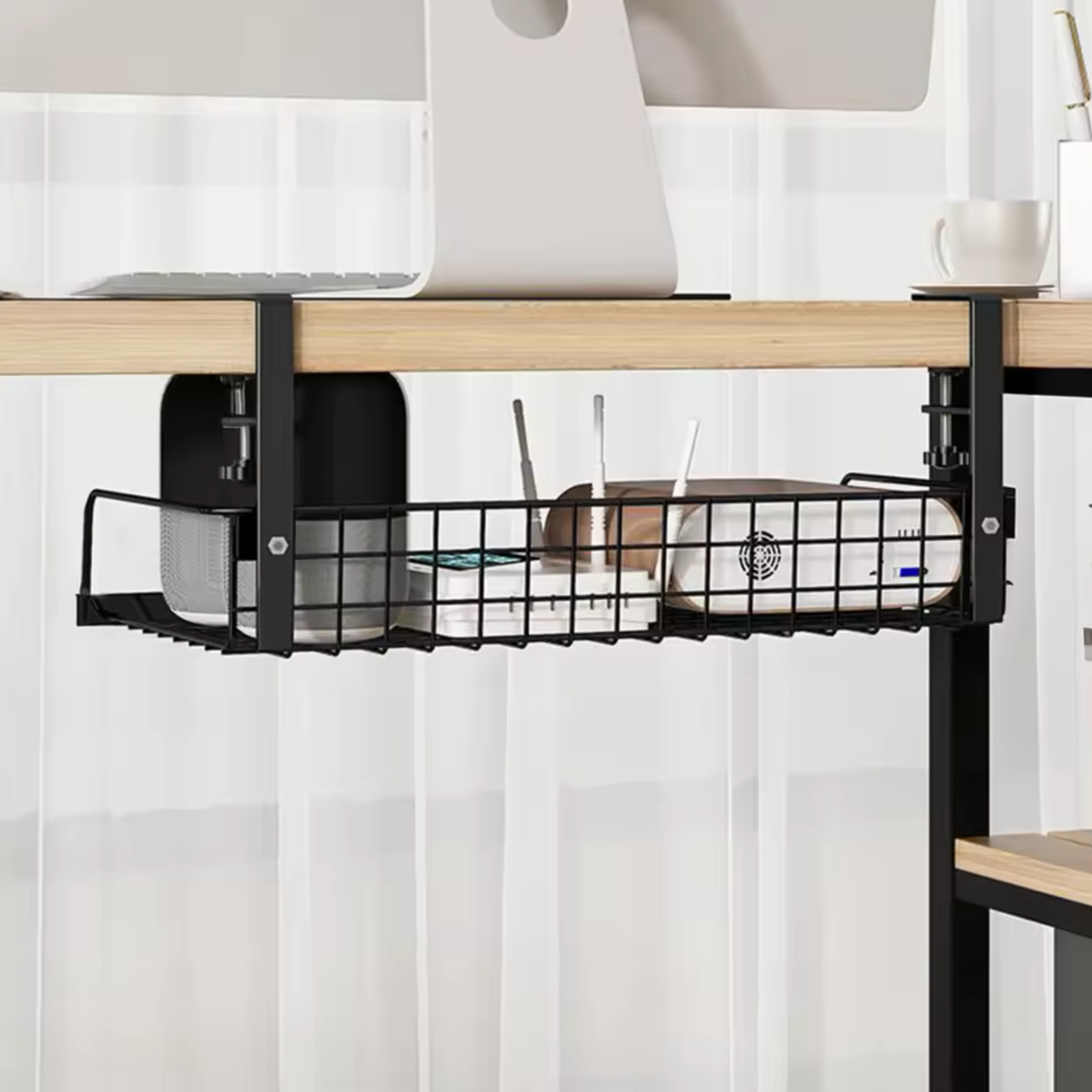 organizer na kable polka pod biurko metalowa czarna simplo do kabli i listwy