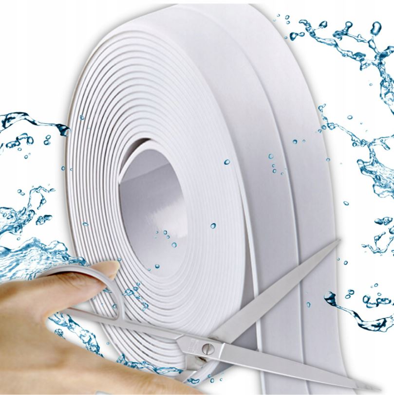 tasma uszczelniajaca wodoodporna do wanny brodzika zlewu biala 37mm samoprzylepna