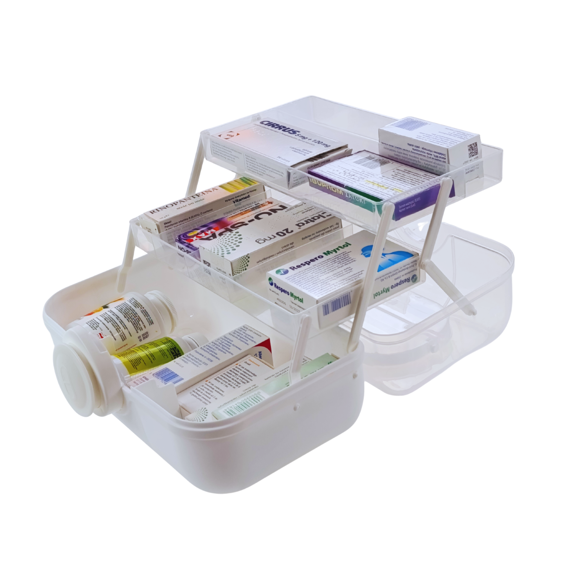 organizer na lekarstwa simplo biały S z mini schowkiem przy uchwycie