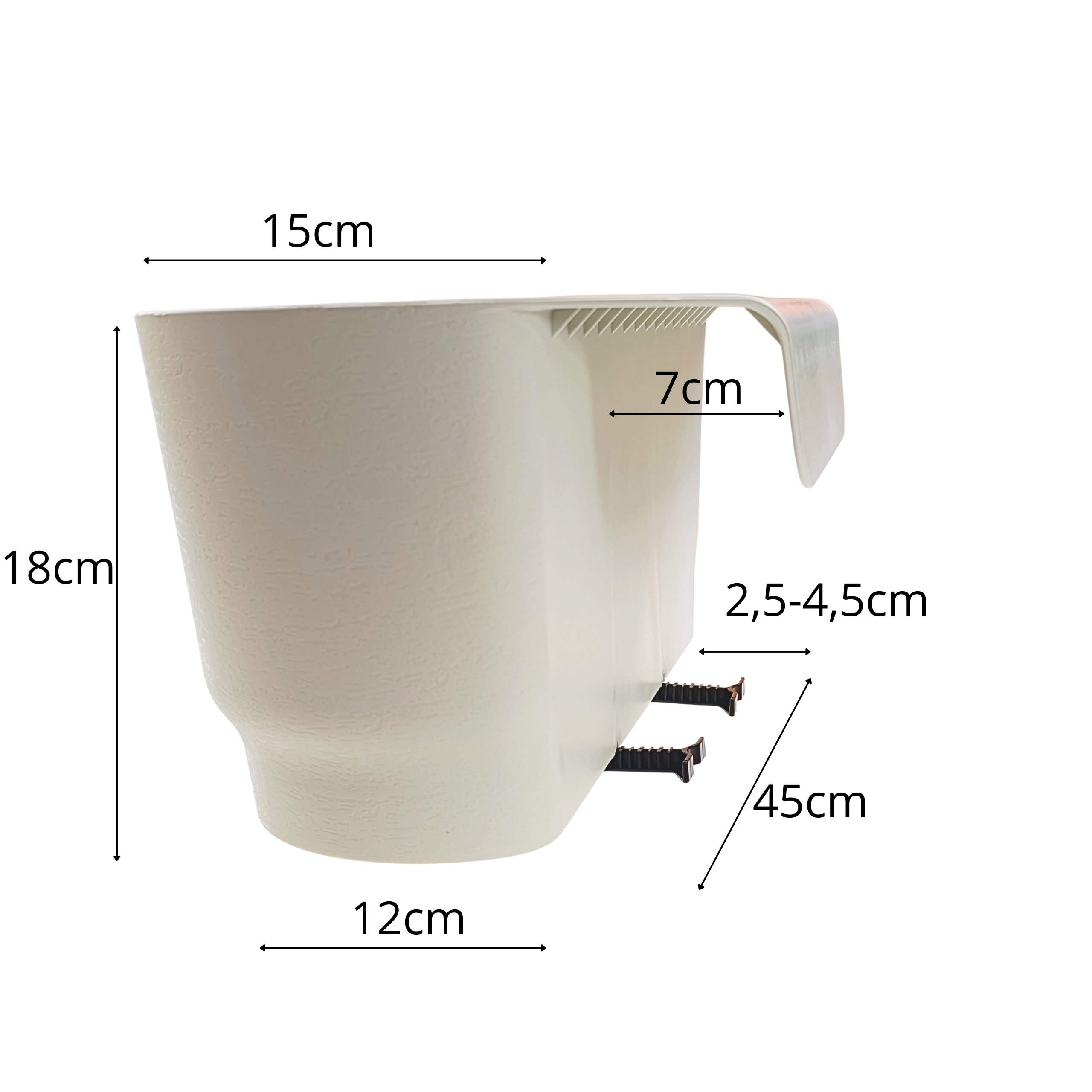 doniczka balkonowa na balustradę simplo kremowa z fakturą długa 45 cm