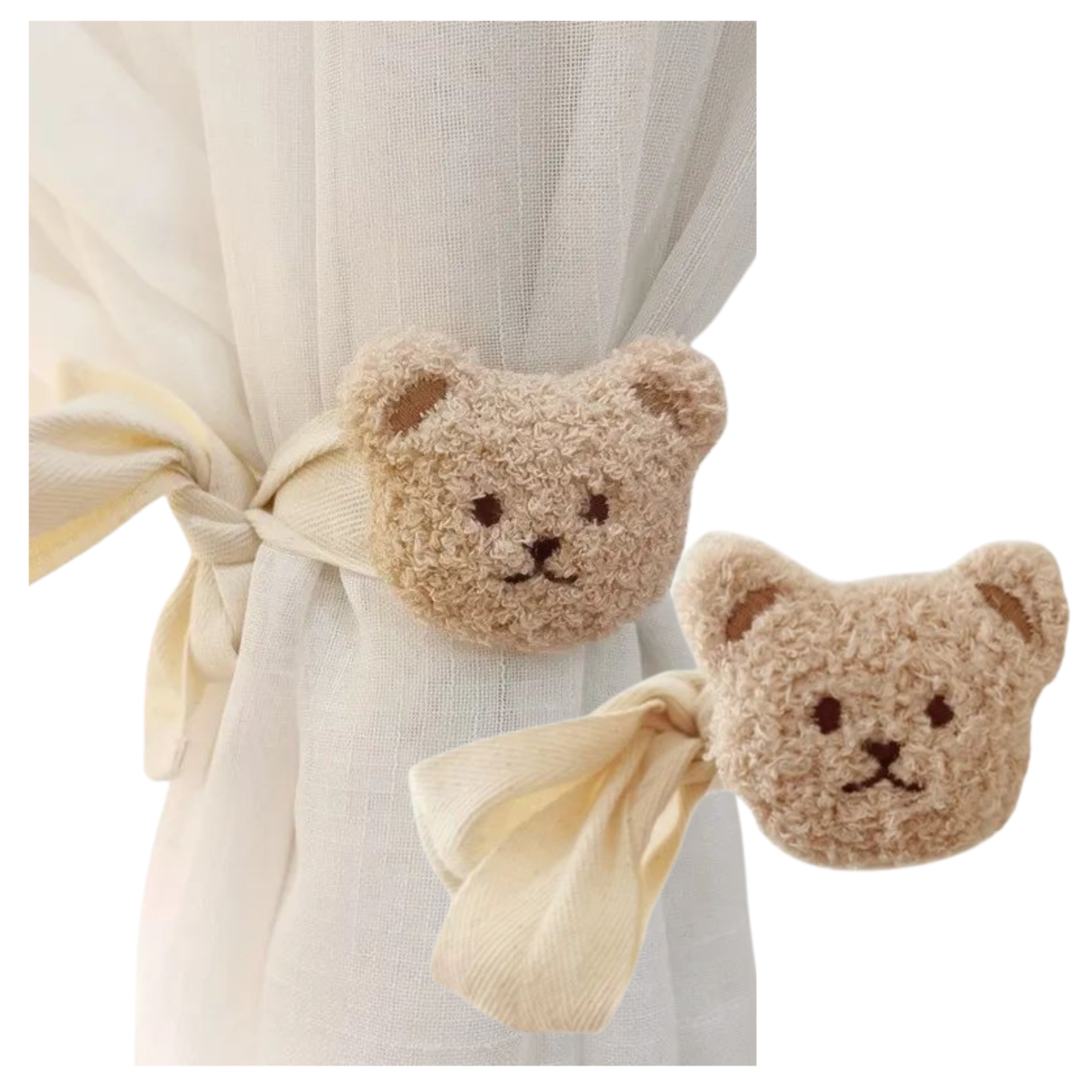 upinacz do firan i zasłon beżowy miś zestaw 2 sztuki uchwyt do zasłon firanek pokój dziecięcy