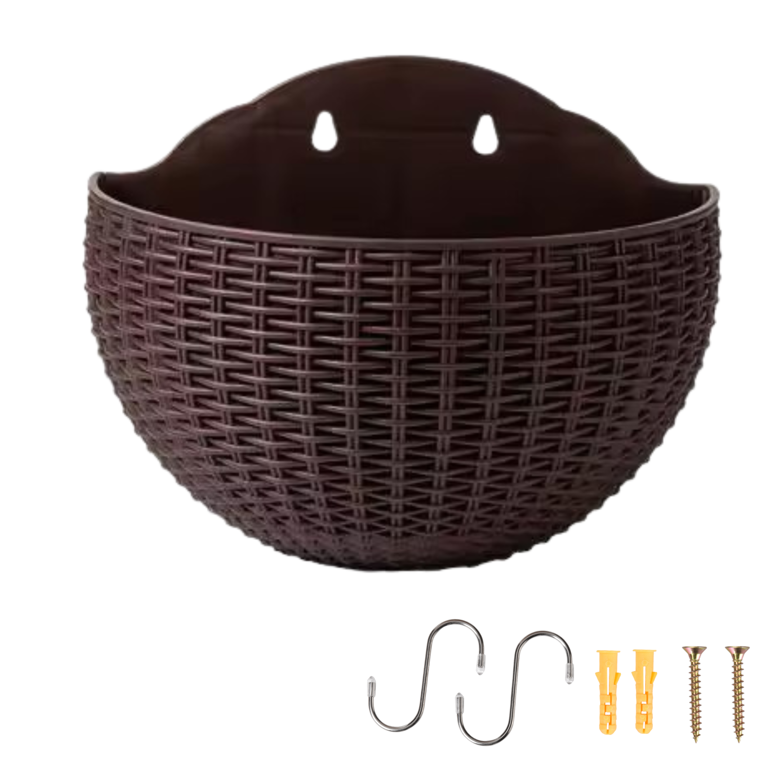 doniczka wiszaca rattan brazowa simplo zielona sciana z kwiatami