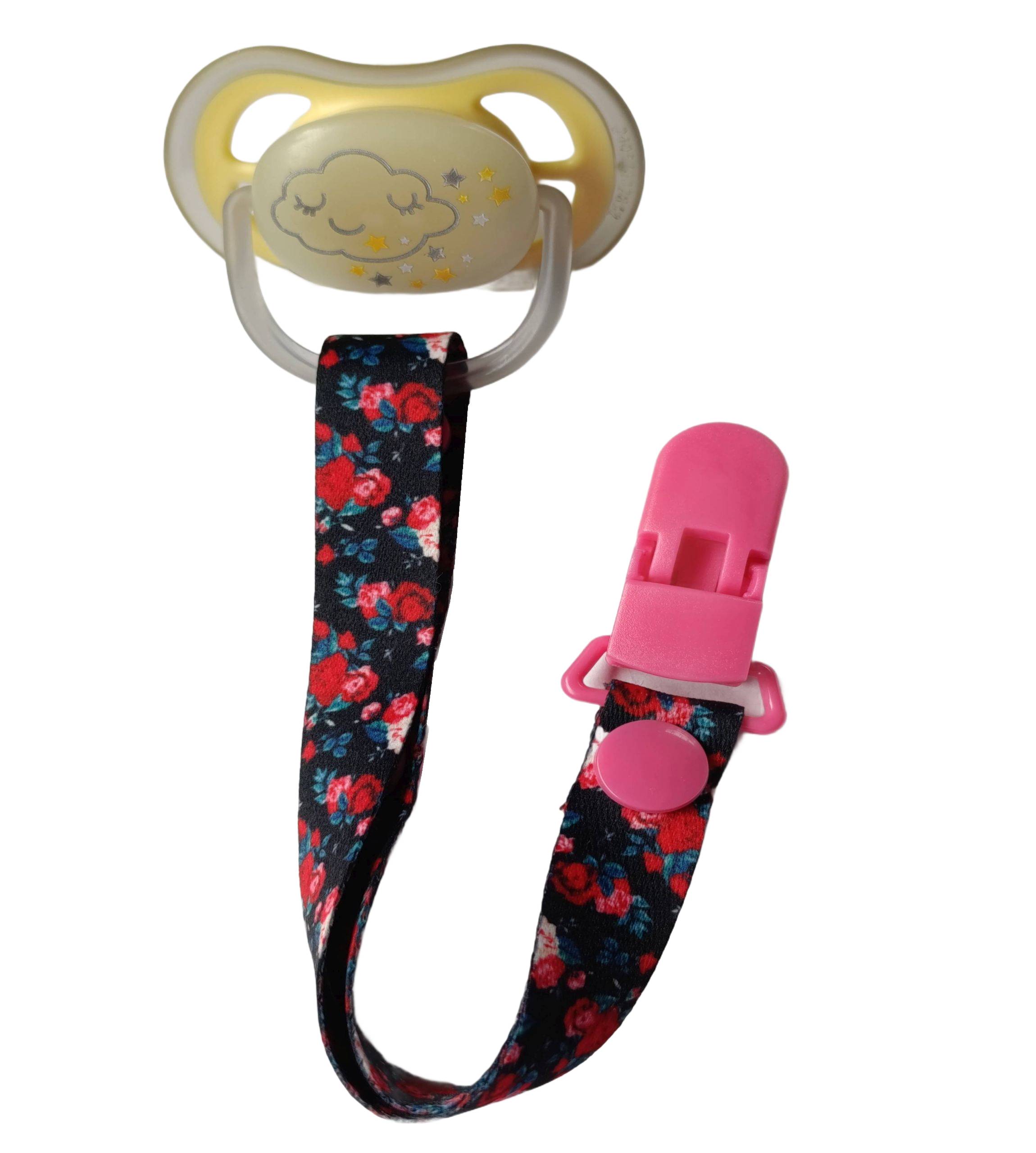 zawieszka do smoczka simplo róże na ciemnym tle przypinka z klipsem 5903068137396