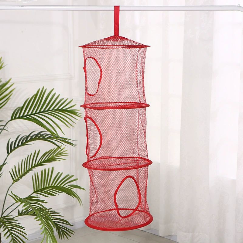 wiszący kosz na zabawki czerwony organizer do szafy z siatki