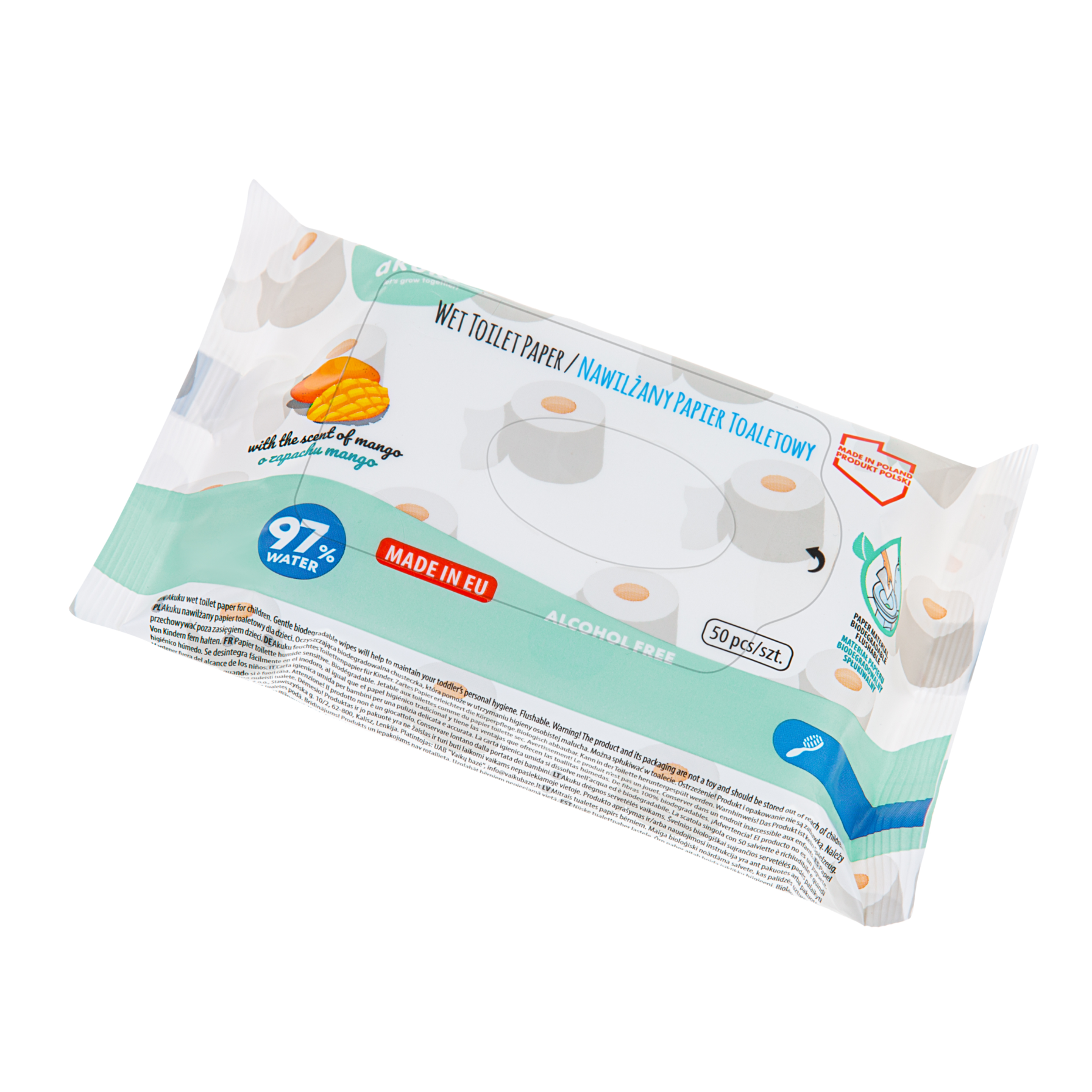 papier toaletowy nawilżany akuku mango 50 szt biodegradowalny 5907644000302